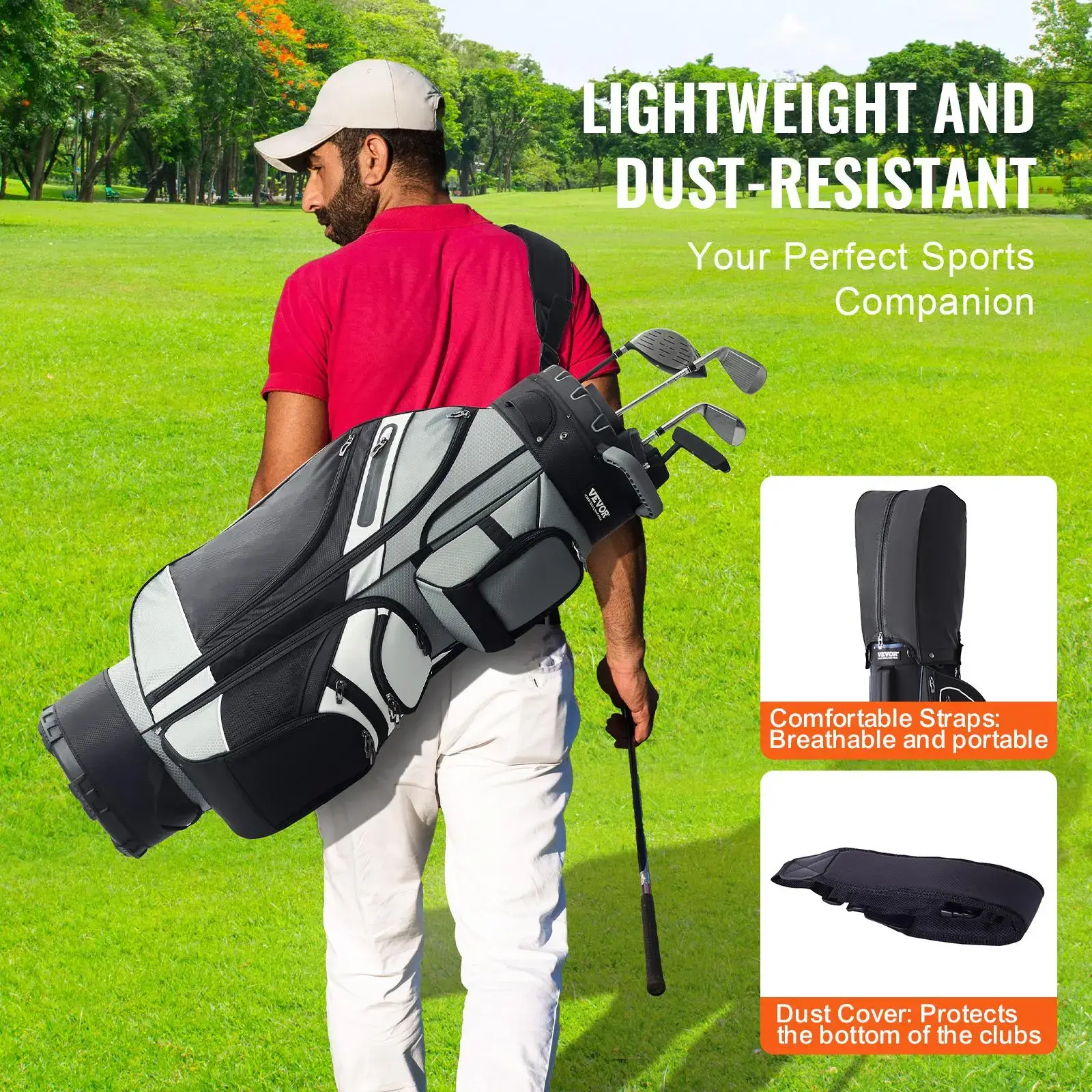 Golf Cart Bag with 14 Way Organizer Divider Top,  41” 13 Pockets Premium Nylon Cart Bag, Durable Golf Bags with Handles & Dust Cover & Detachable Straps for Men & Women, Black Color-Block