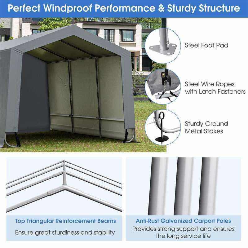 10' x 16' Heavy-Duty Outdoor Carport Car Canopy Shelter Portable Metal Garage with 2 Removable Doors