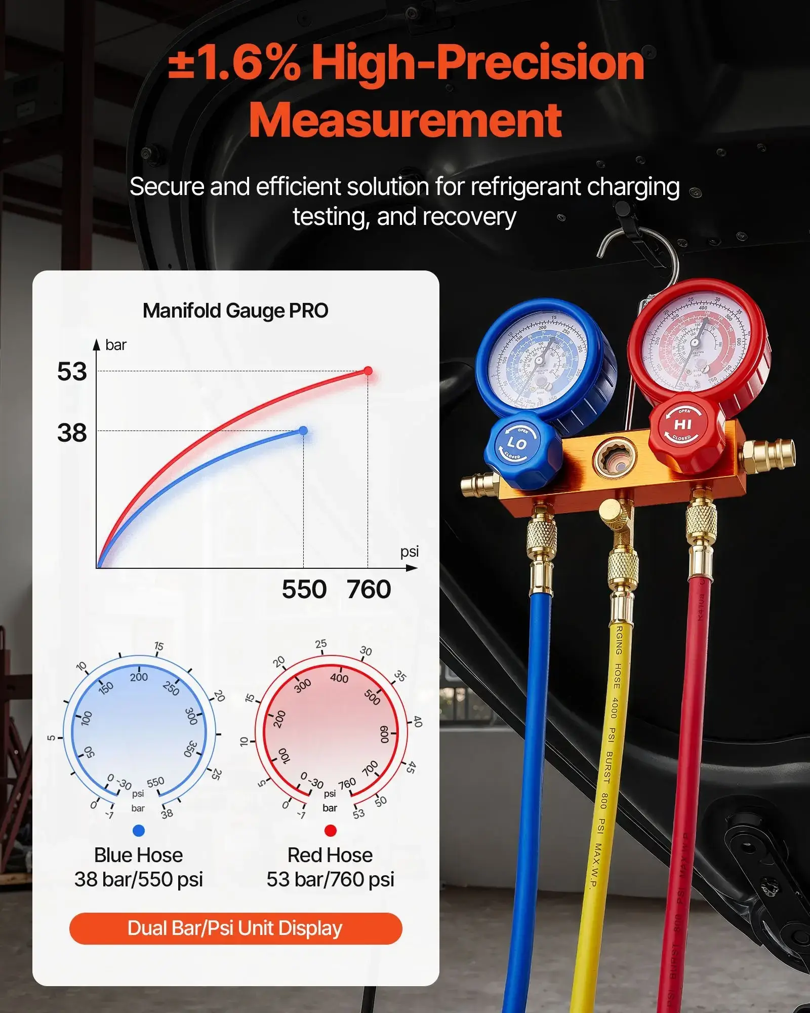 【fathersdaygift】4 CFM 1/3 HP HVAC Single Stage Rotary Vane Vacuum Pump and Manifold Gauge Kit