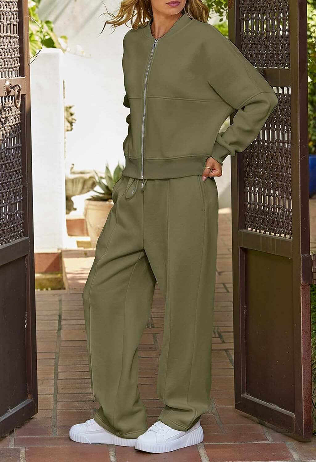 Spring Sale🔥Women's Fall 2 Piece Sweatsuits Set Long Sleeve Zip Up Sweatshirt Wide Leg Sweatpants Lounge Sets