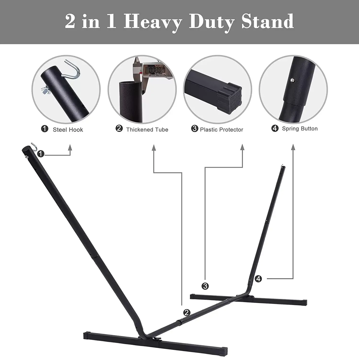 55 Inch Extra Large Double Hammock with Stand, 475lbs Capacity, Outdoor Portable Hammock with Hardwood Spreader Bar, Extra Large Pillow