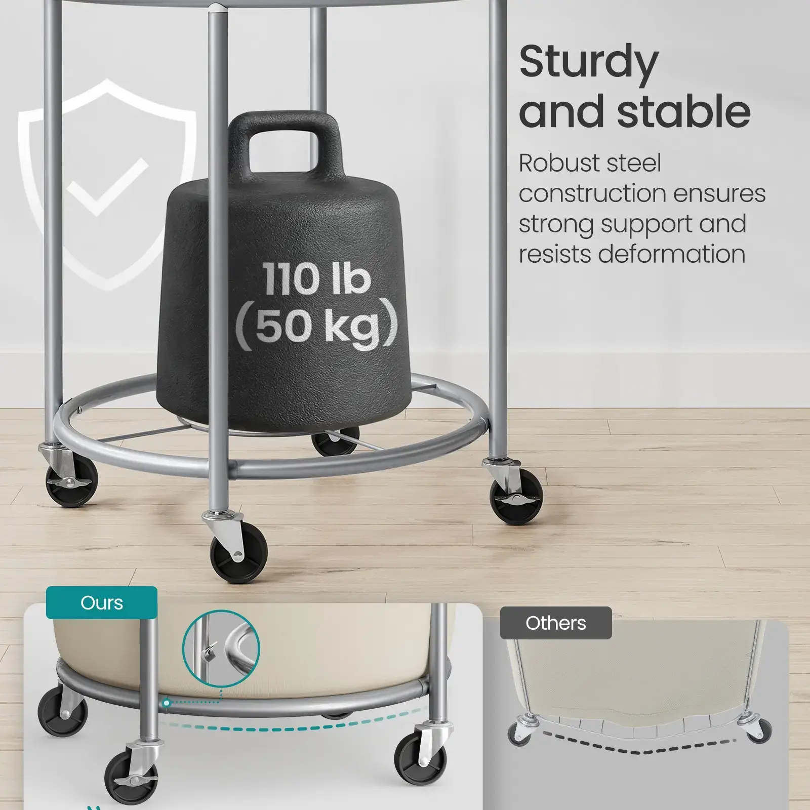 SONGMICS Rolling Laundry Basket with Wheels - Cream & Silver