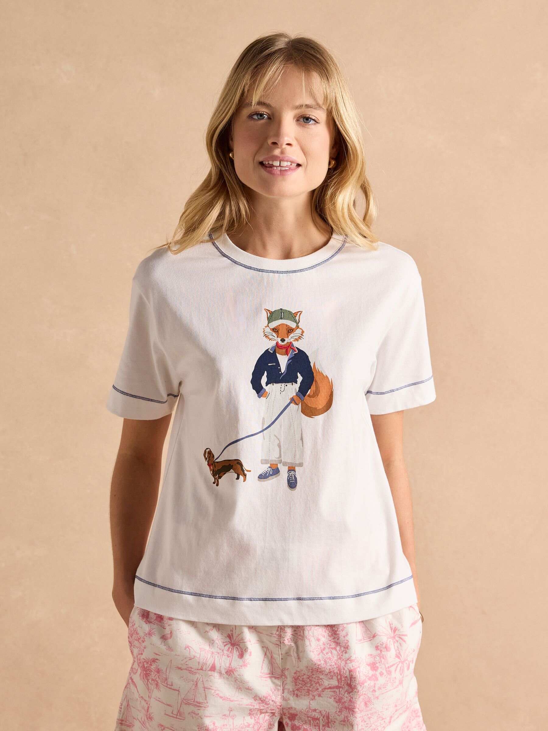 White Jonty Fox Graphic Cotton Short Sleeve T-Shirt