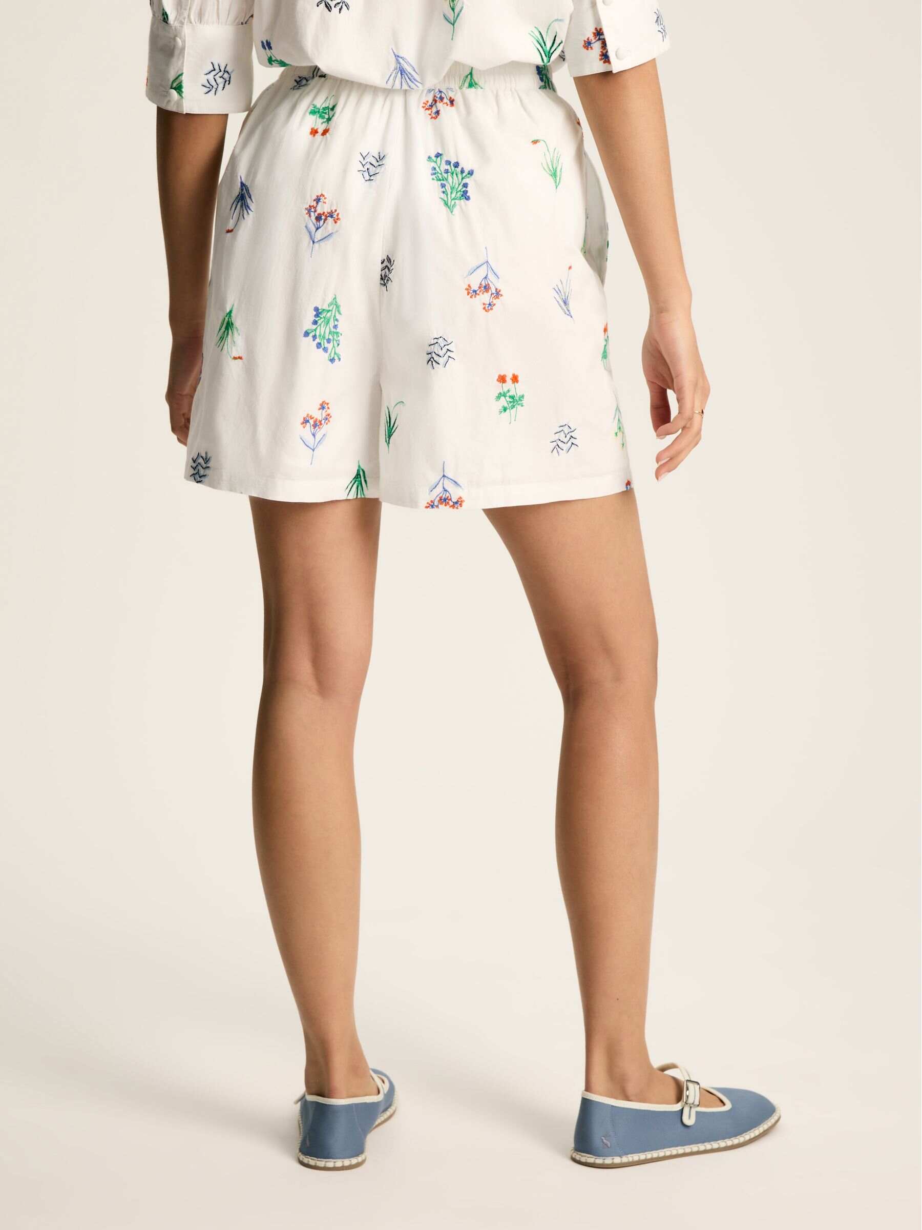 Iris White Ground Embroidered Shorts