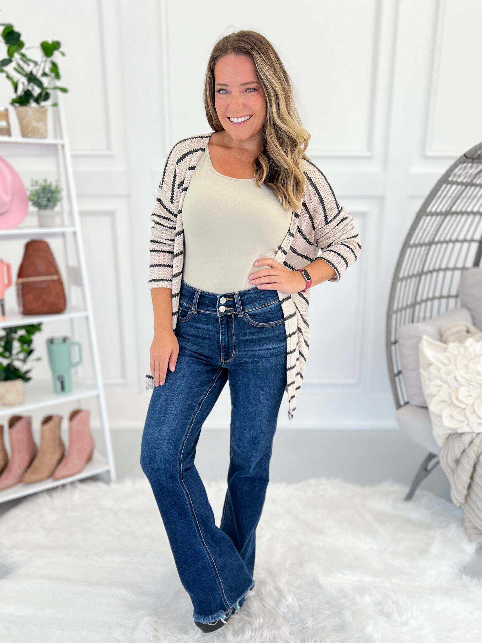 Feeling Cute - Christmas Vintage Frayed Hem Bootcut Jeans- Final Sale