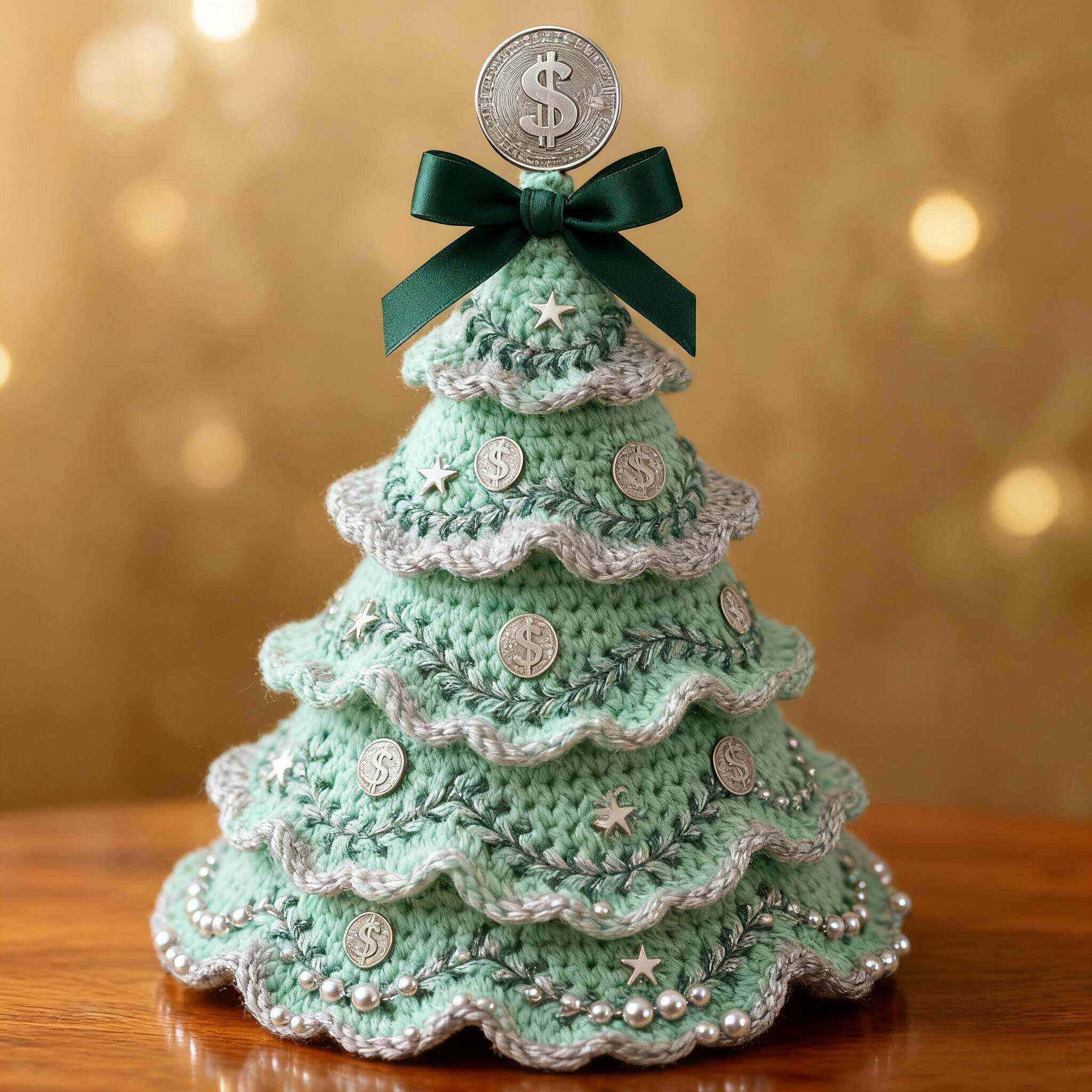 💰Handmade Money Crochet Christmas Tree Ornament