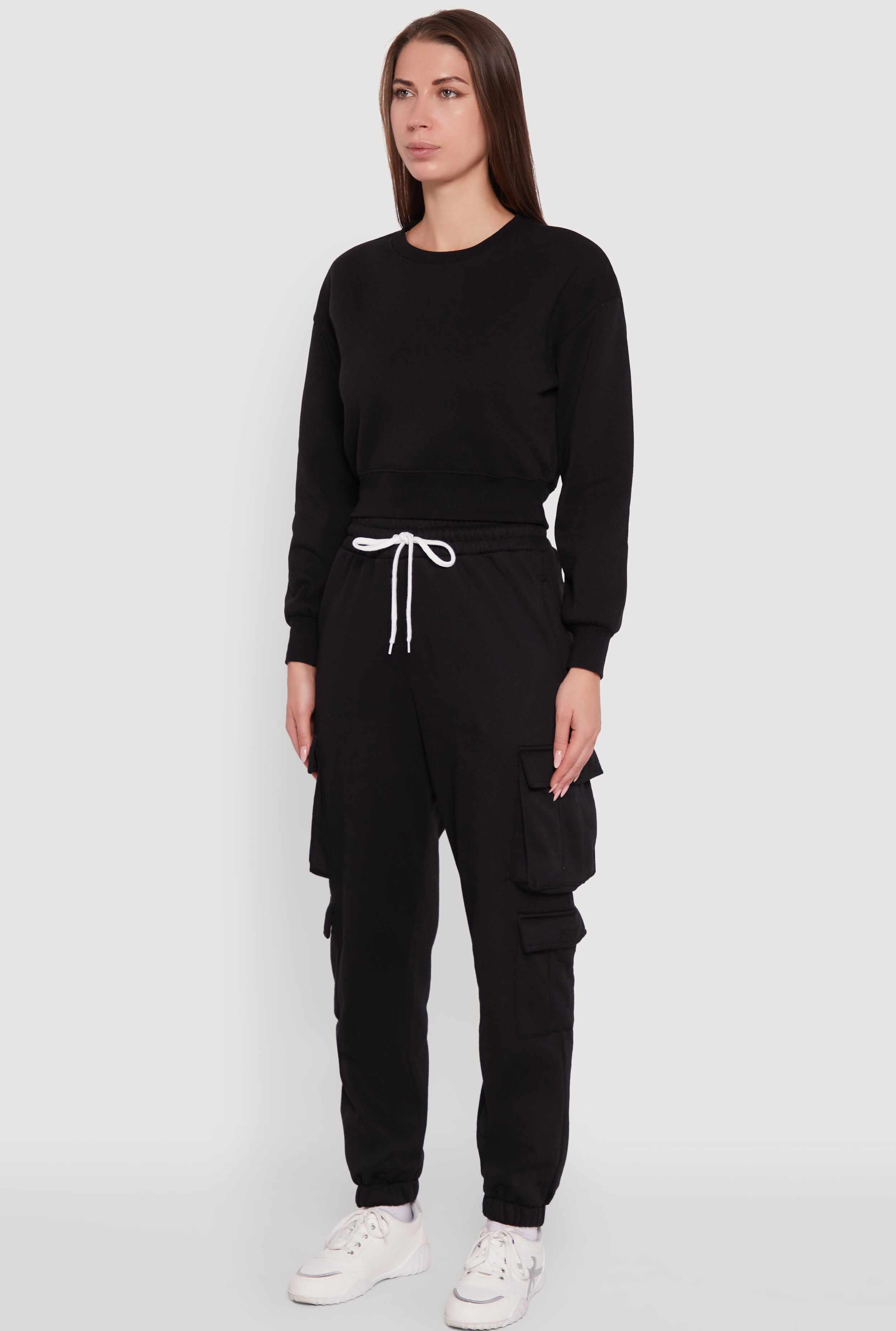 Fleece Long Sleeve Cropped Pullover Sweatshirt