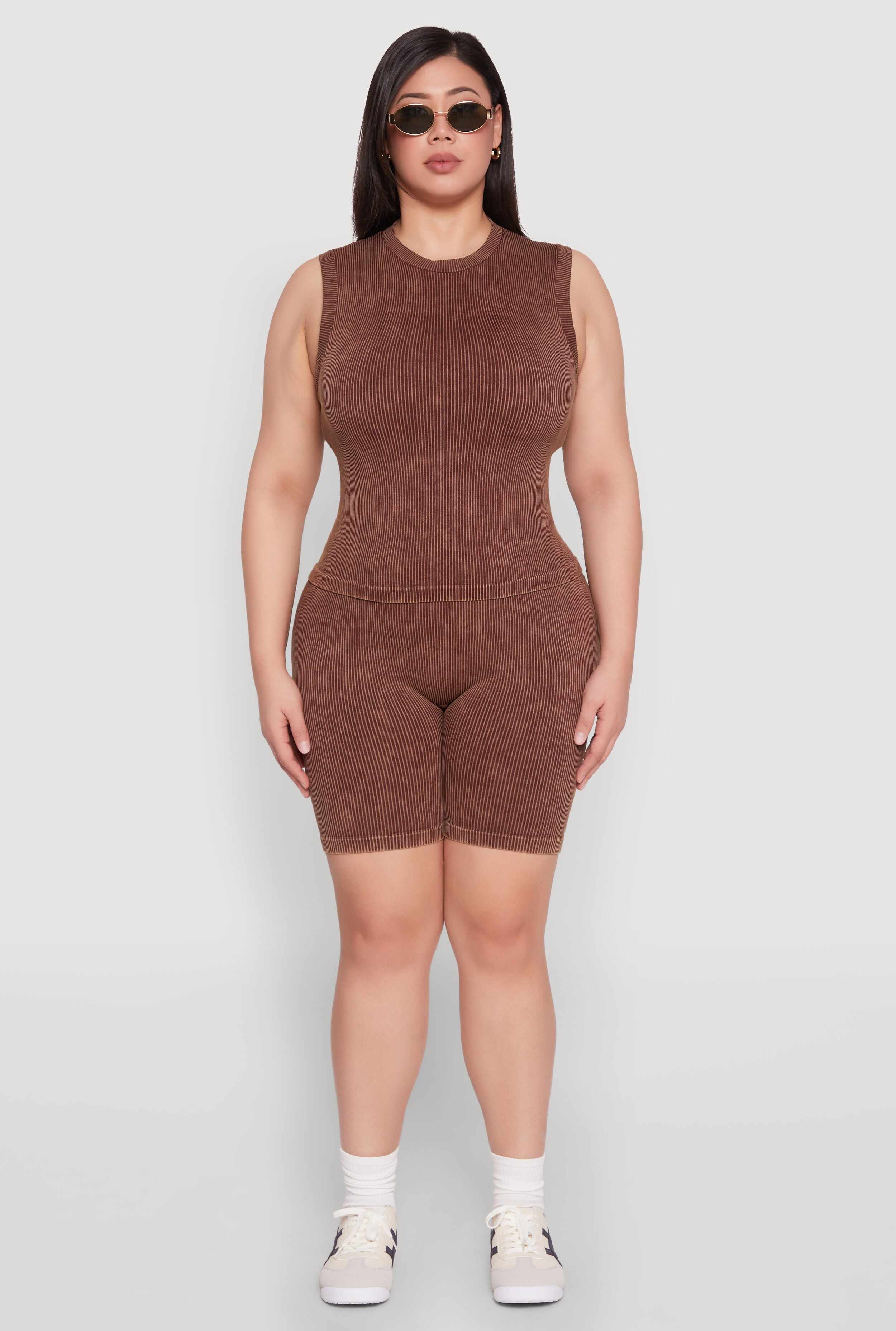 Plus Size Mineral Wash Ribbed Seamless Bike Shorts