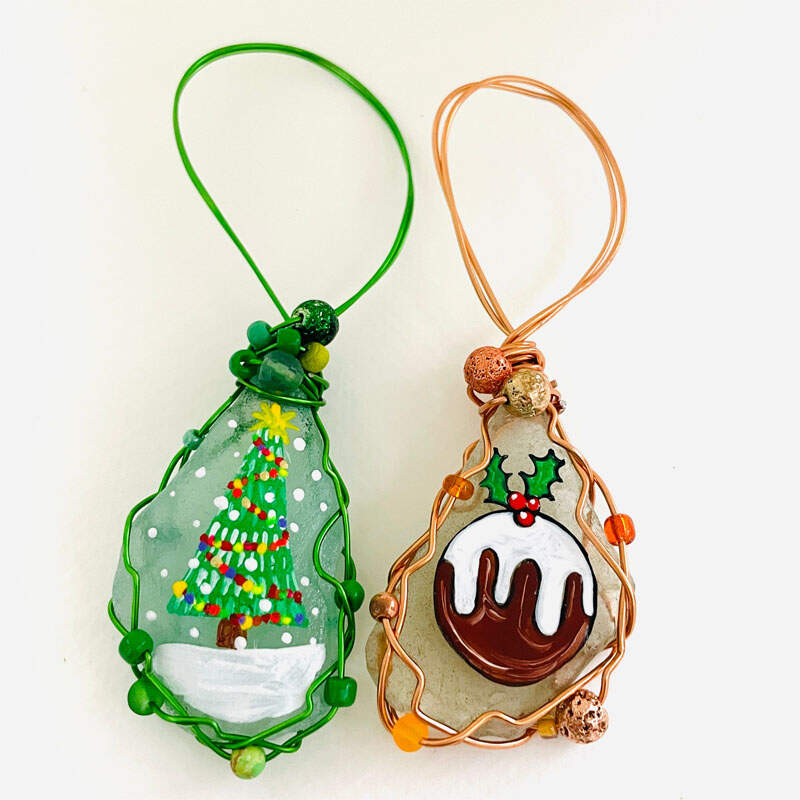 Sea glass hand painted art Christmas tree decorations