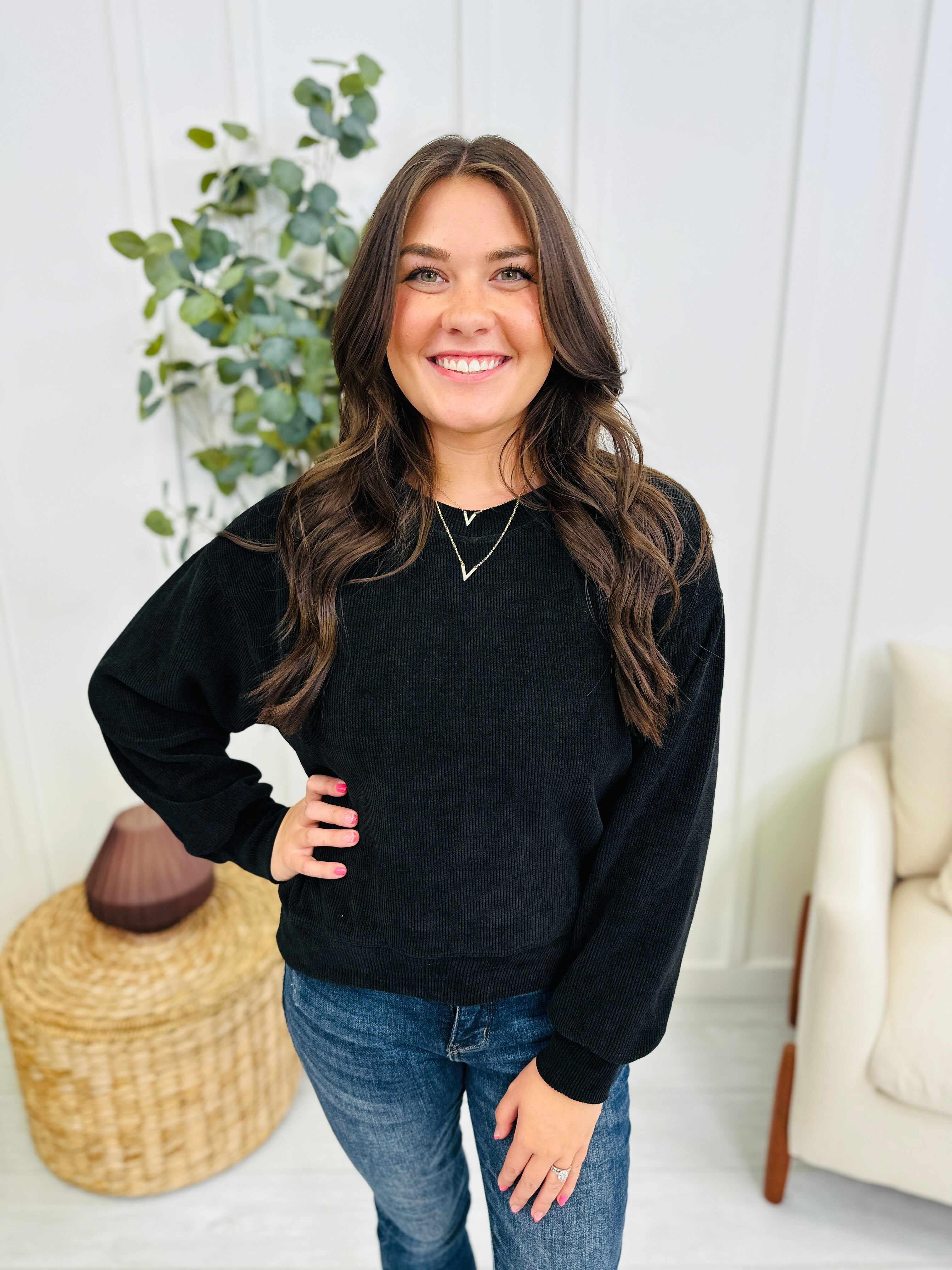 Relaxed Ribbed Corduroy Long Sleeve Top- Multiple Colors!
