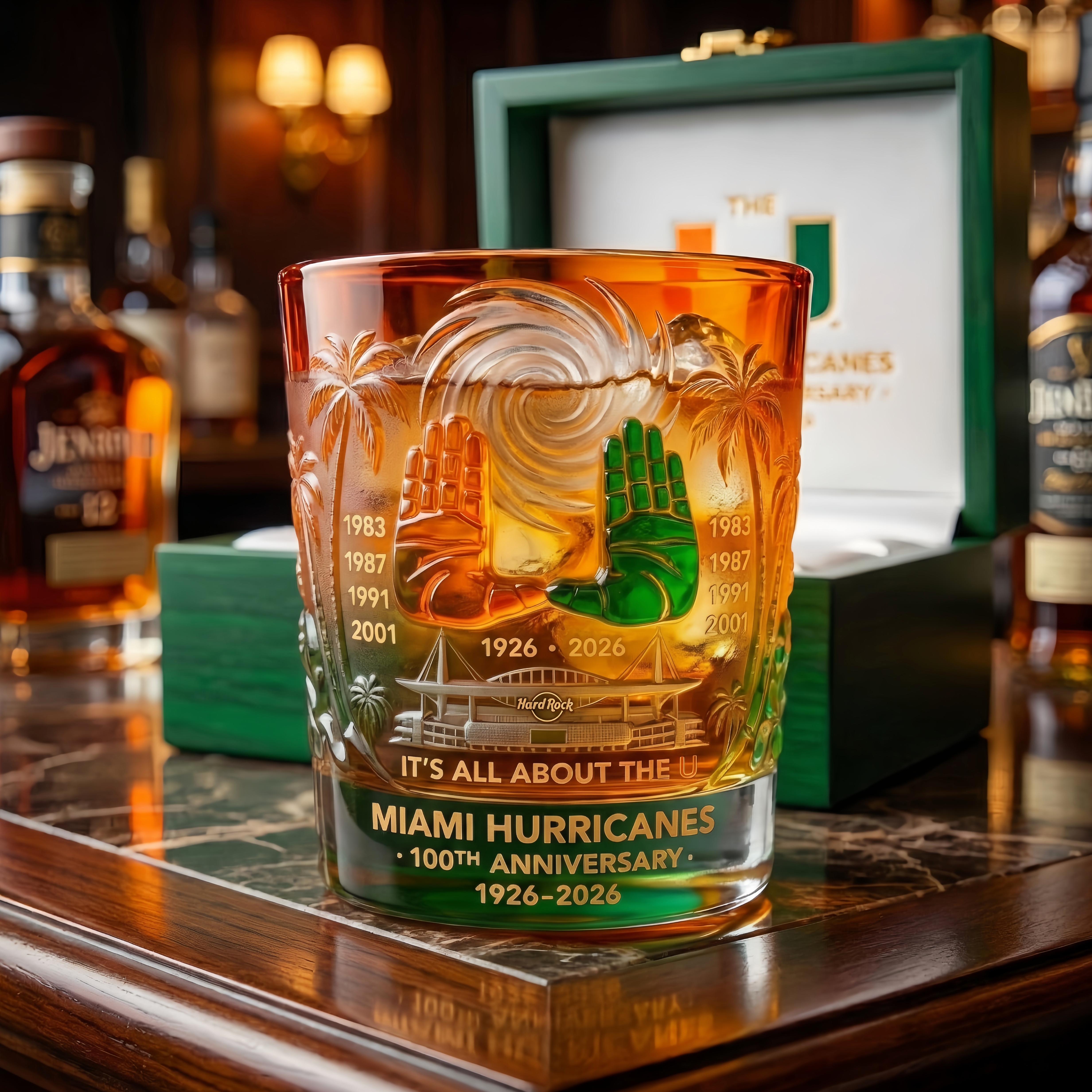 Miami Hurricanes 100th Anniversary Glass