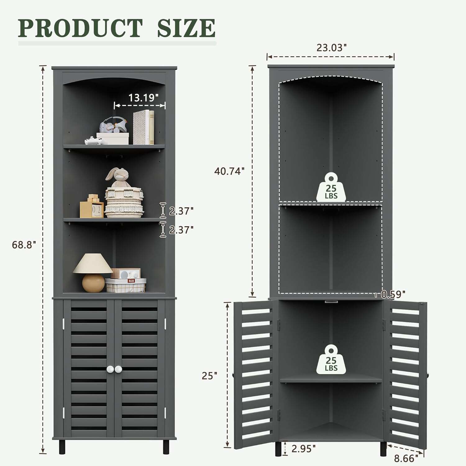 Tall Corner Cabinet, 68.8'' Storage Cabinet with Doors and Adjustable Shelves