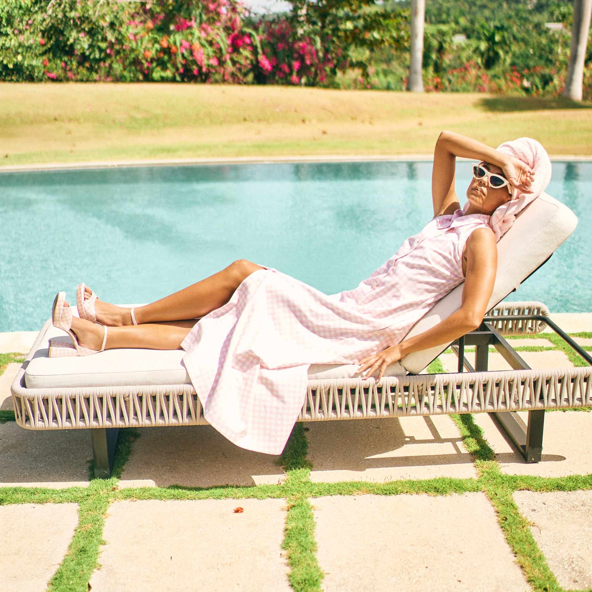 PANDRO X BYRDIE GOLF HEELS PINK PLAID GINGHAM