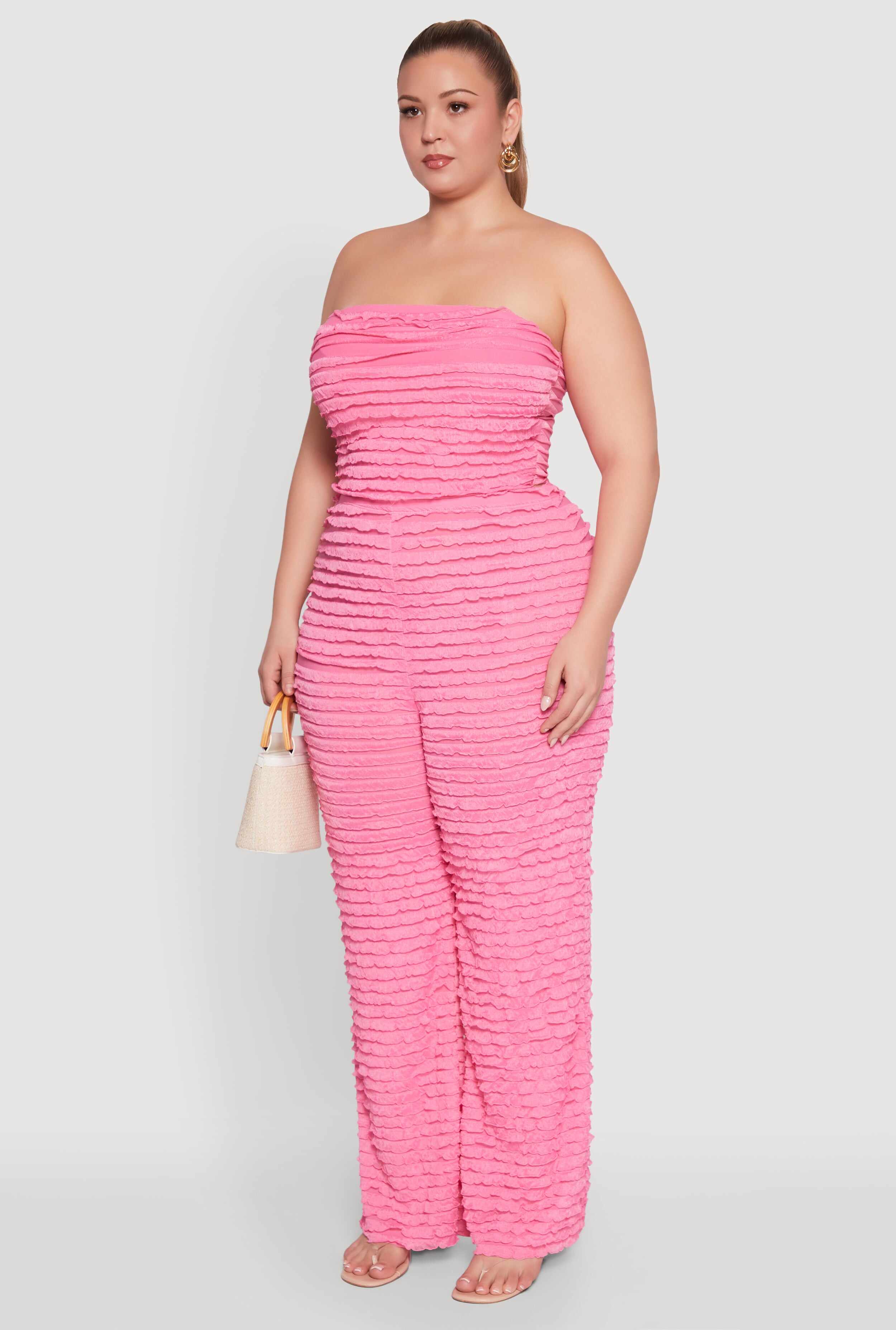 Plus Size Lettuce Edge Mesh Tube Top