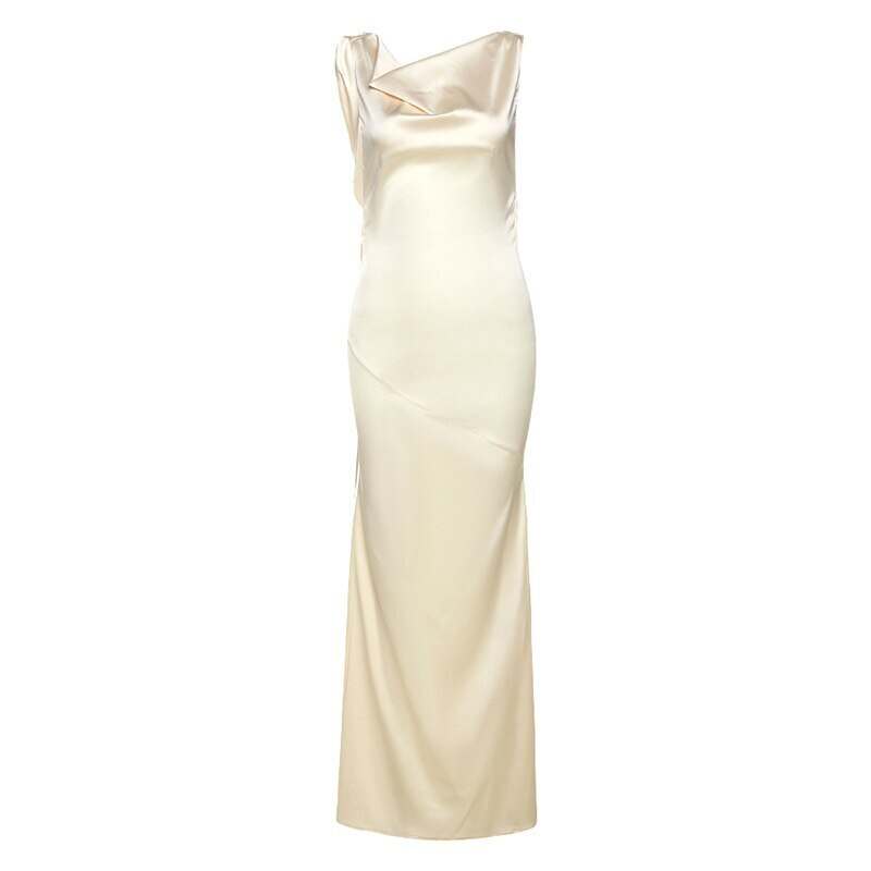 Satin V Neck Strapless Club Sexy Maxi Dress