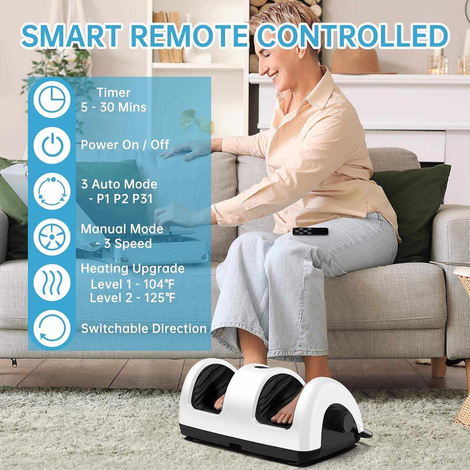 TiSSCARE Shiatsu Massage Foot Massager Machine - Improves Blood Flow Circulation, Deep Kneading & Tissue with Heat/Remote, Neuropathy, Plantar Fasciitis, Diabetics, Pain Relief