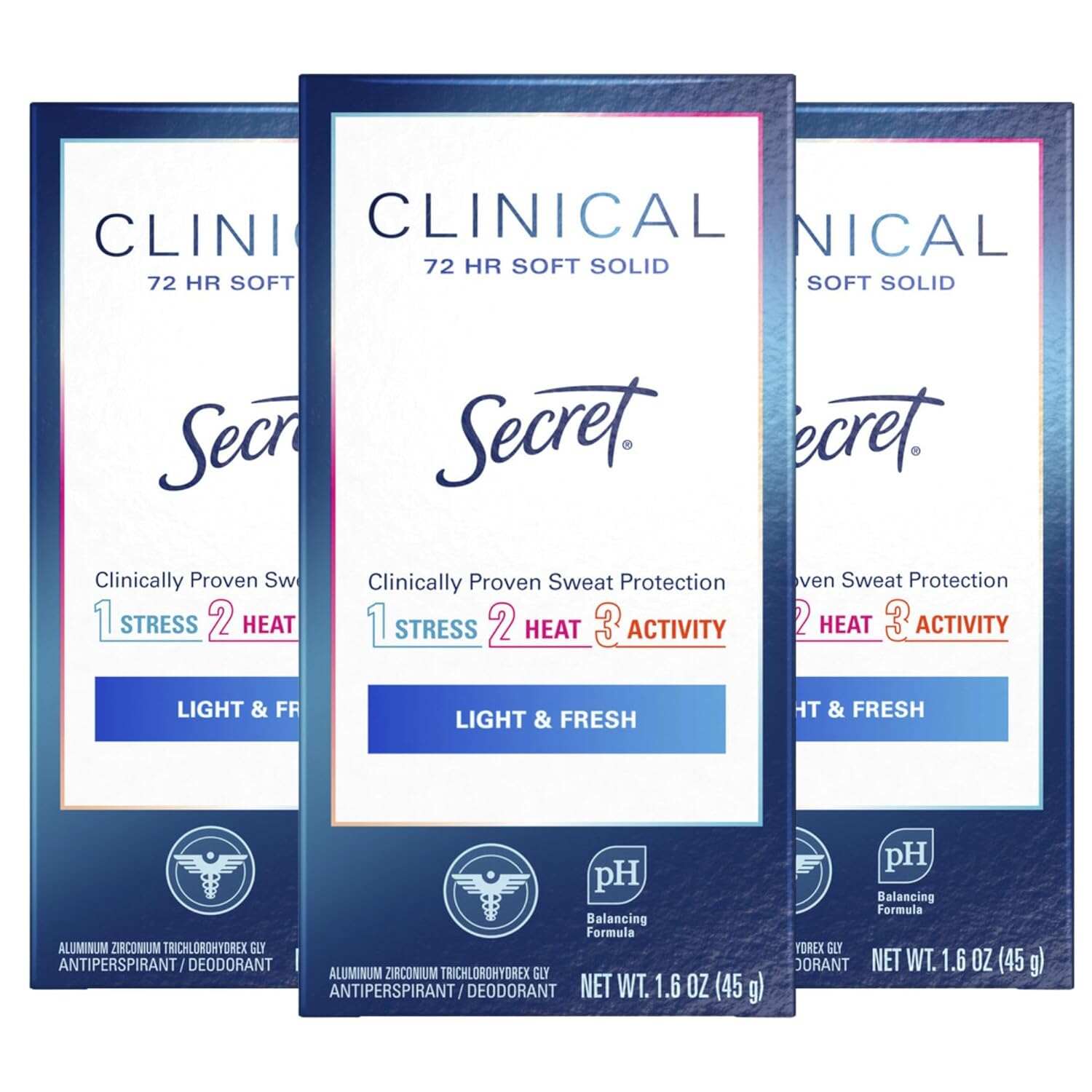 Secret Clinical Strength Antiperspirant and Deodorant Women, Soft Solid Stress Response, 72 Hr Sweat Protection, 1.6 oz (Pack of 3)