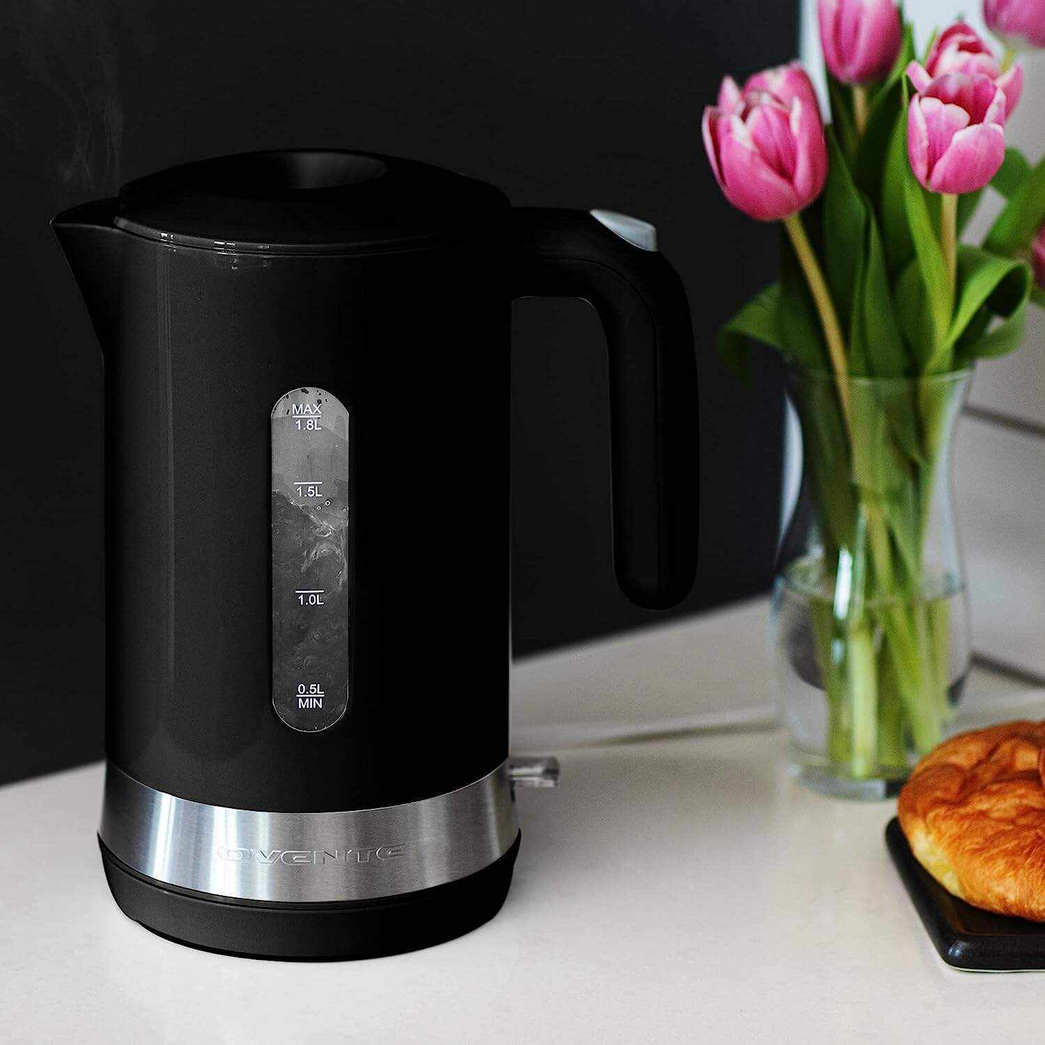 OVENTE Electric Kettle Hot Water Heater 1.7 Liter - BPA Free Fast Boiling Cordless Water Warmer - Auto Shut Off Instant Water Boiler for Coffee & Tea Pot - White KP72W