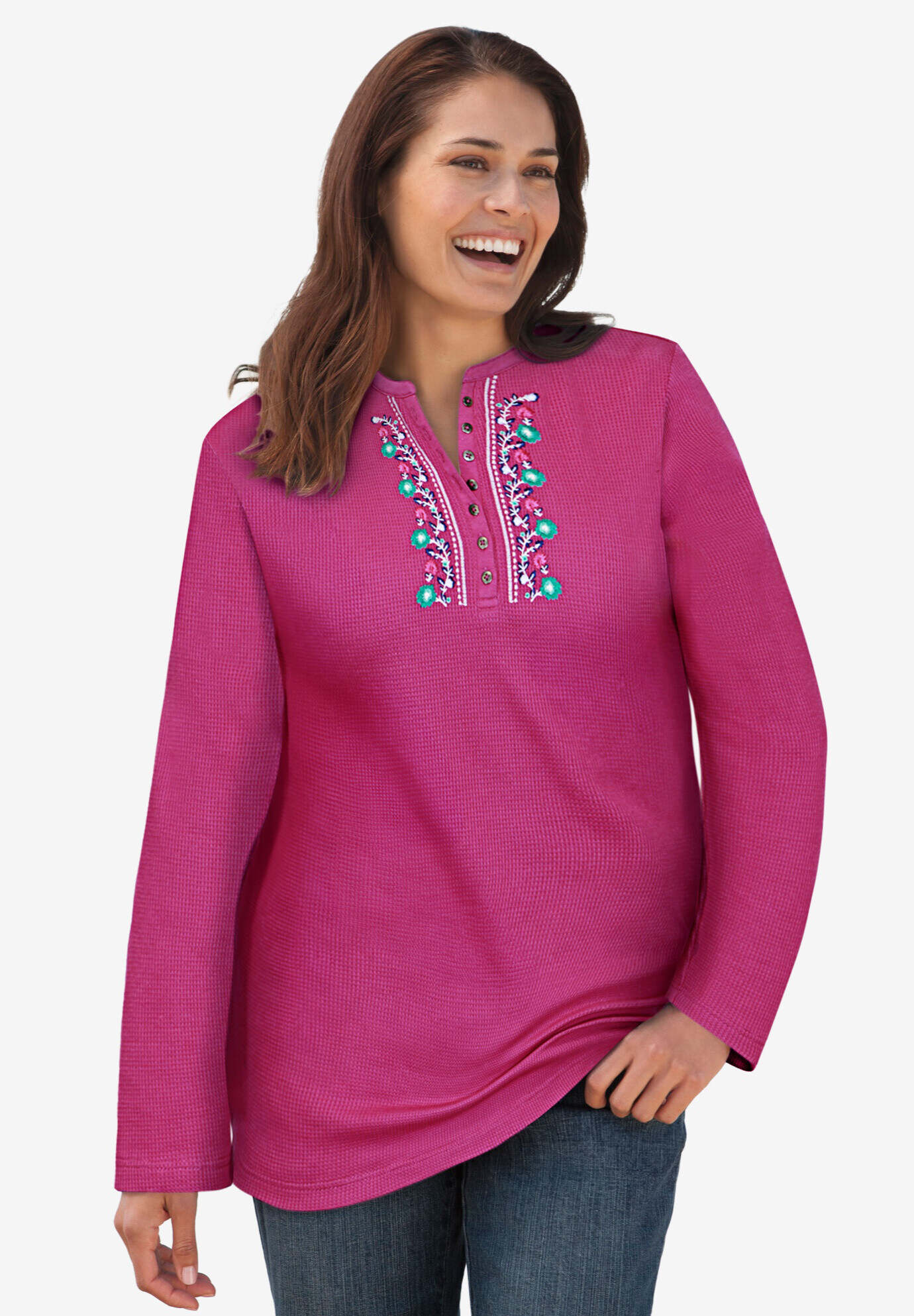 Embroidered Thermal Henley Tee