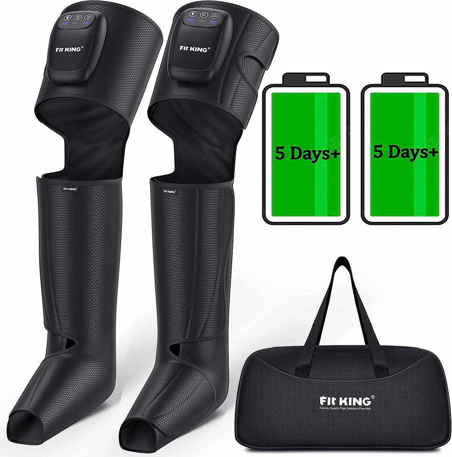 FIT KING Cordless Full Leg Massager Compression Boots, Rechargeable Foot and Calf Massager for Travel, Blood Circulation & Fast Recovery, Pain Relief | No External Long Air Hoses,Gift Idea