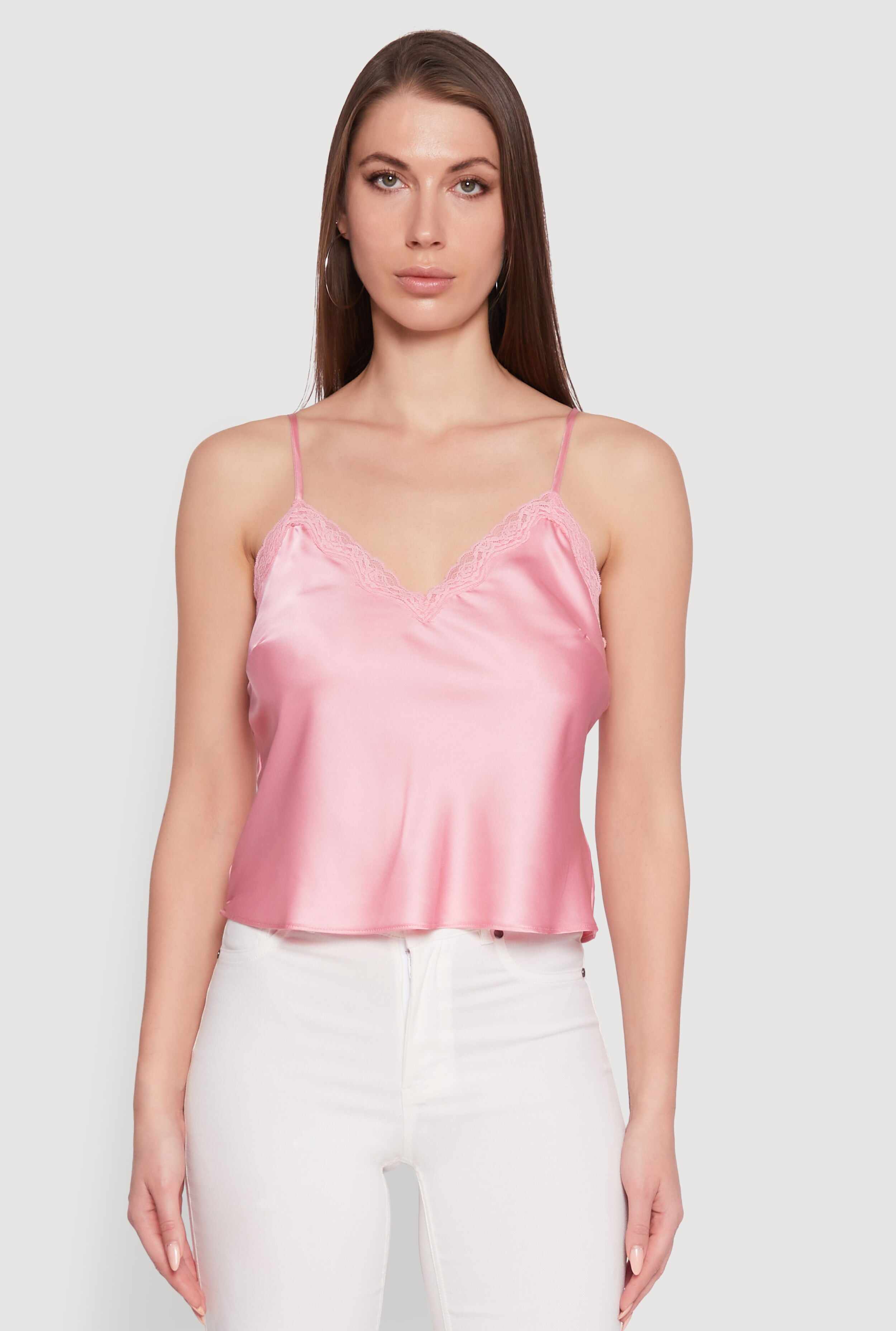 V-Neck Lace Trim Cropped Cami