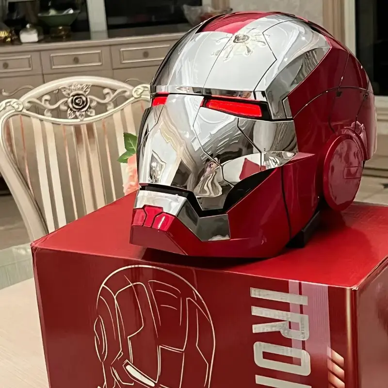 Iron Man MK5 Electric Helmet: 1:1 full-scale wearable, fully automatic voice-controlled opening and closing, high-grade electroplated metal finish, Jarvis AI interactive system, built-in LED glowing eyes, high-end collectible model