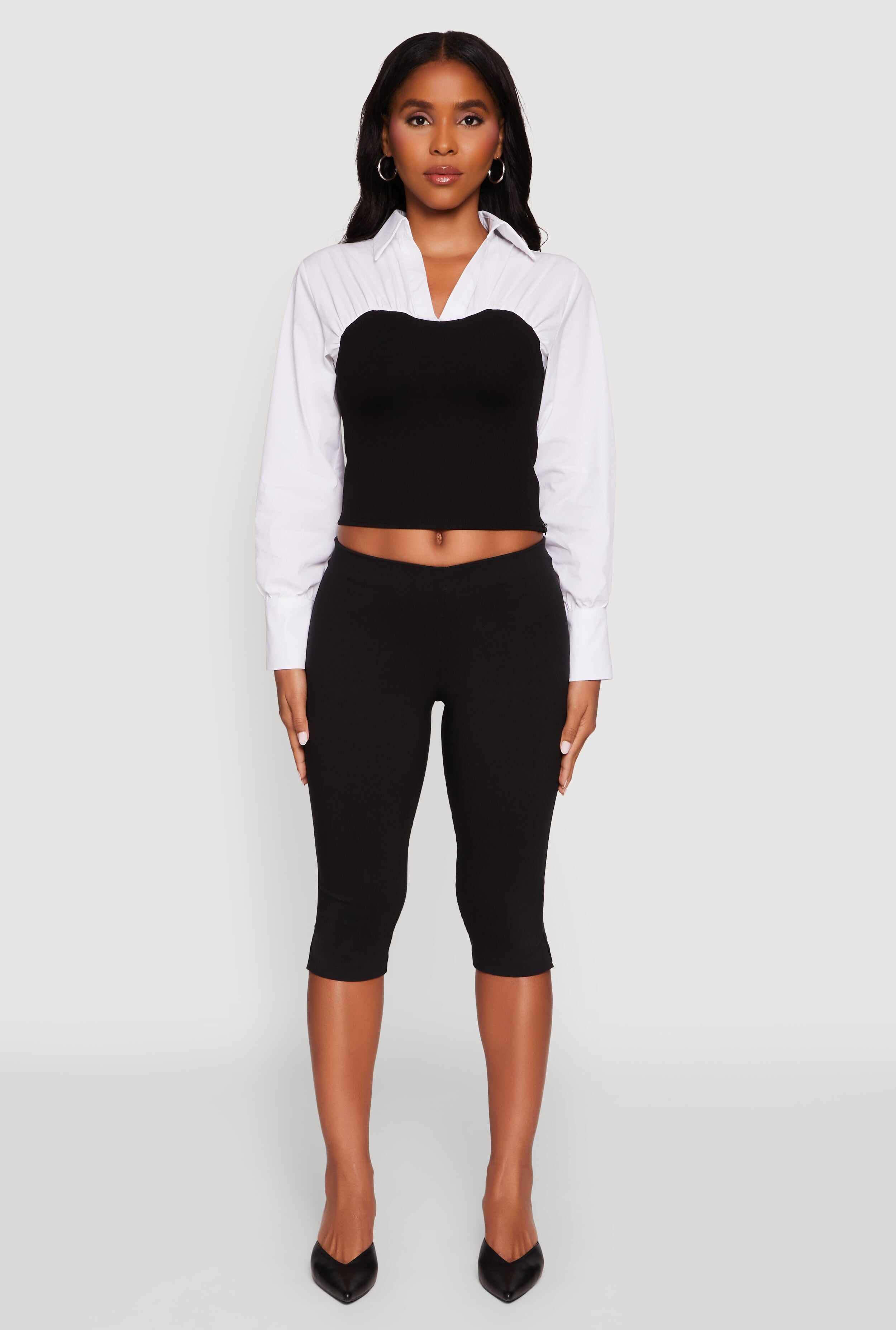 Color Blocked Ruched Ponte Blouse