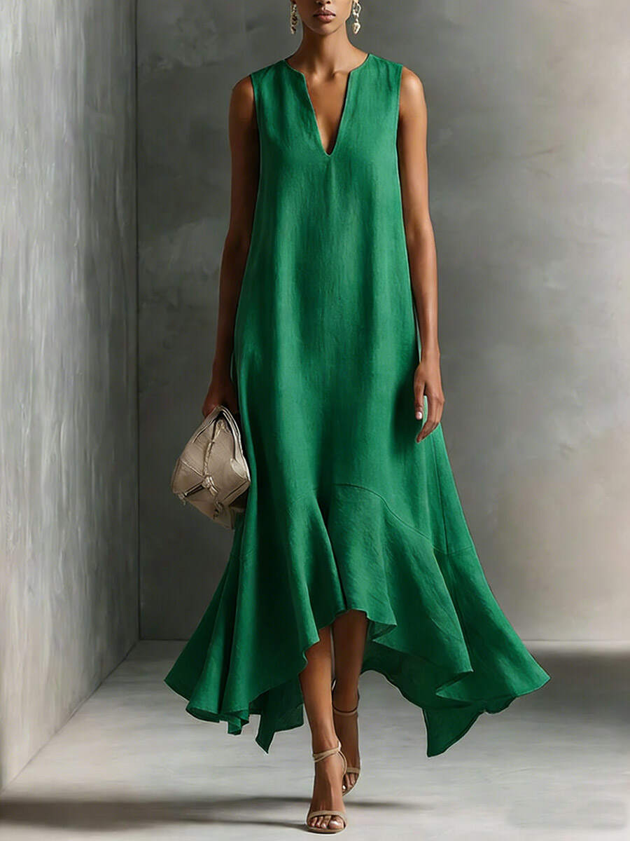 🔥Summer Arrivals🌟Women's V-neck Sleeveless Casual Loose Linen Dress