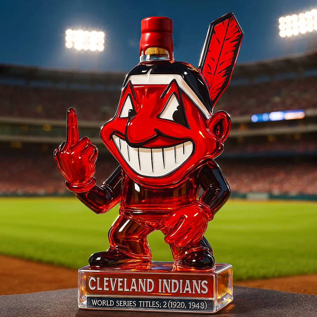 Funny middle finger Cleveland Indians whiskey bottle