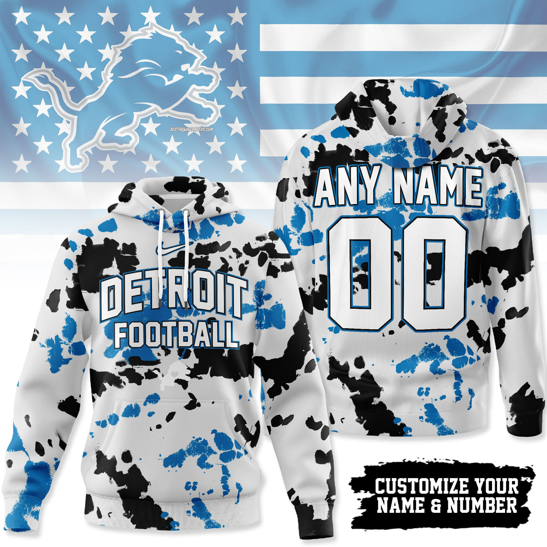 Detroit Lions | Premium NFL Gridiron Splash Personalized Hoodie NY