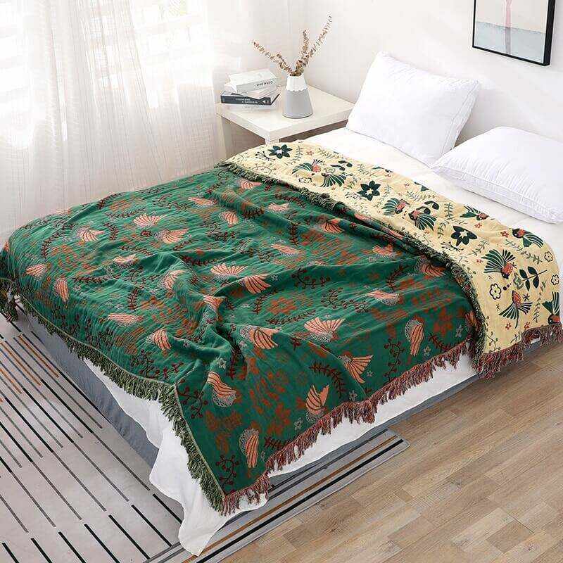 Boho Breathable Flower Bird Reversible Quilt
