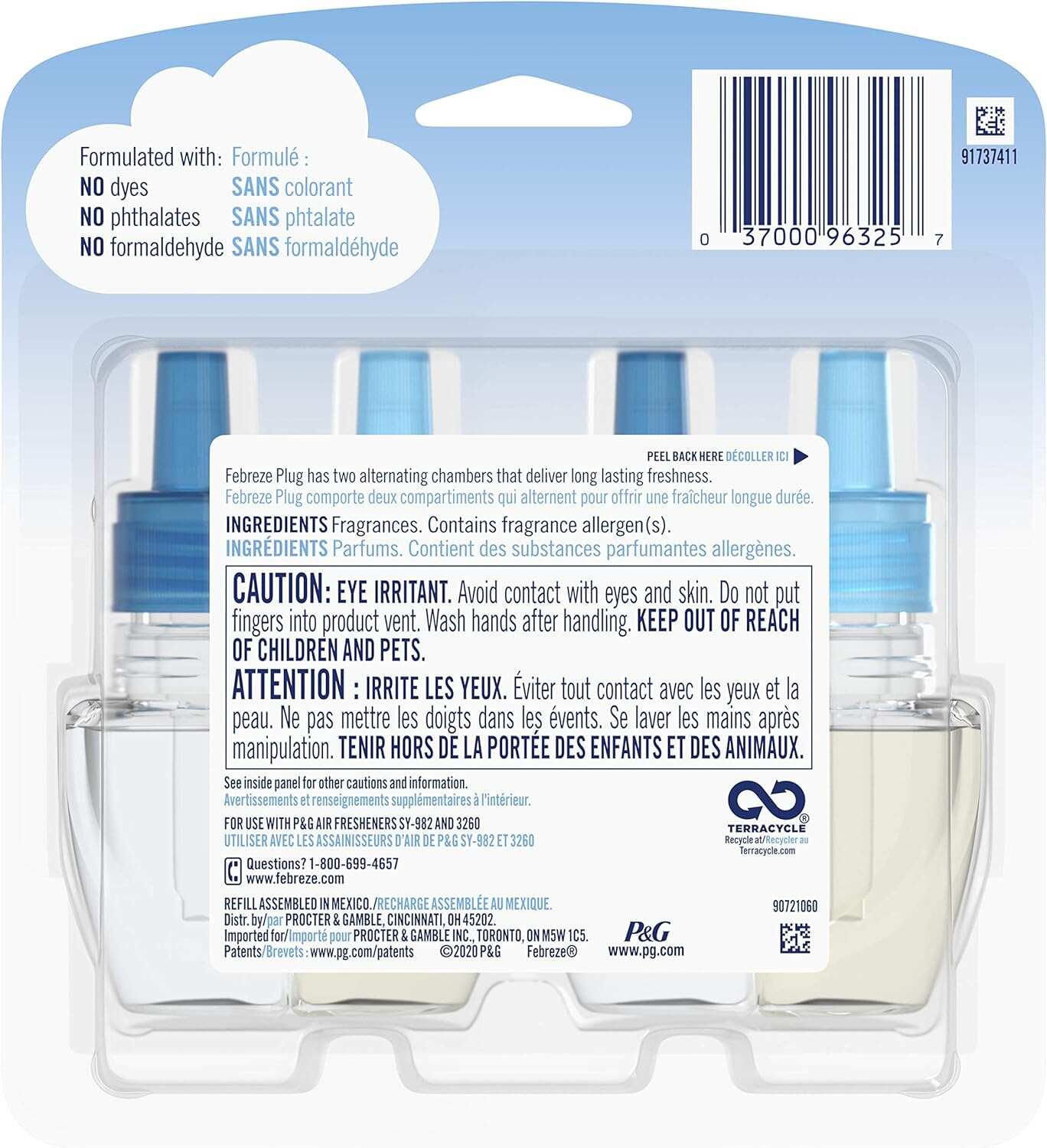 Febreze Odor-Fighting Fade Defy PLUG Air Freshener, Mountain, Ocean, Amber, (3) .87 fl. oz. Oil Refills