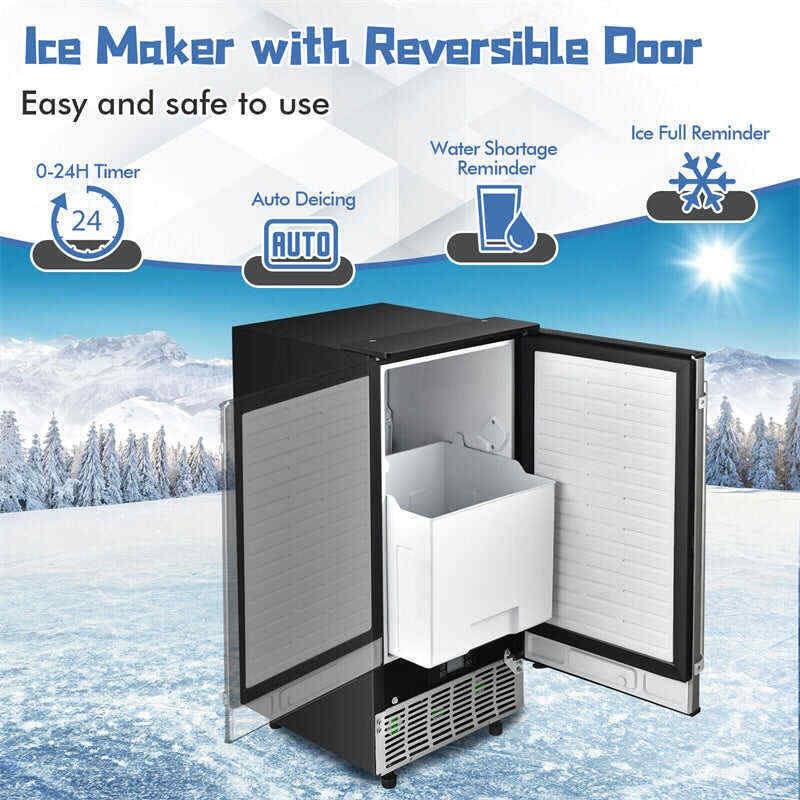 80 lbs/24H Commercial Undercounter Ice Maker Built-in & Freestanding Ice Cube Machine with Drain Pump & 25 lbs Capacity Ice Bin