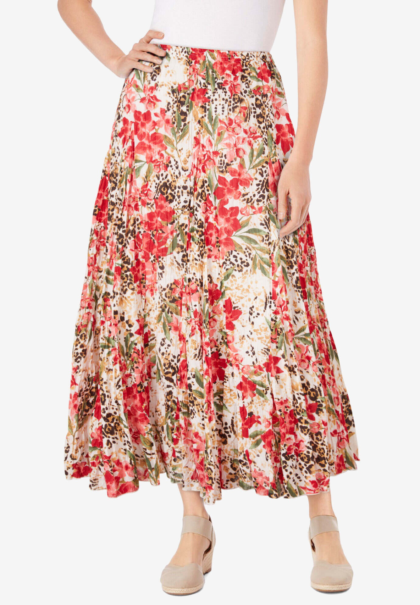 Pull-On Elastic Waist Crinkle Printed Skirt