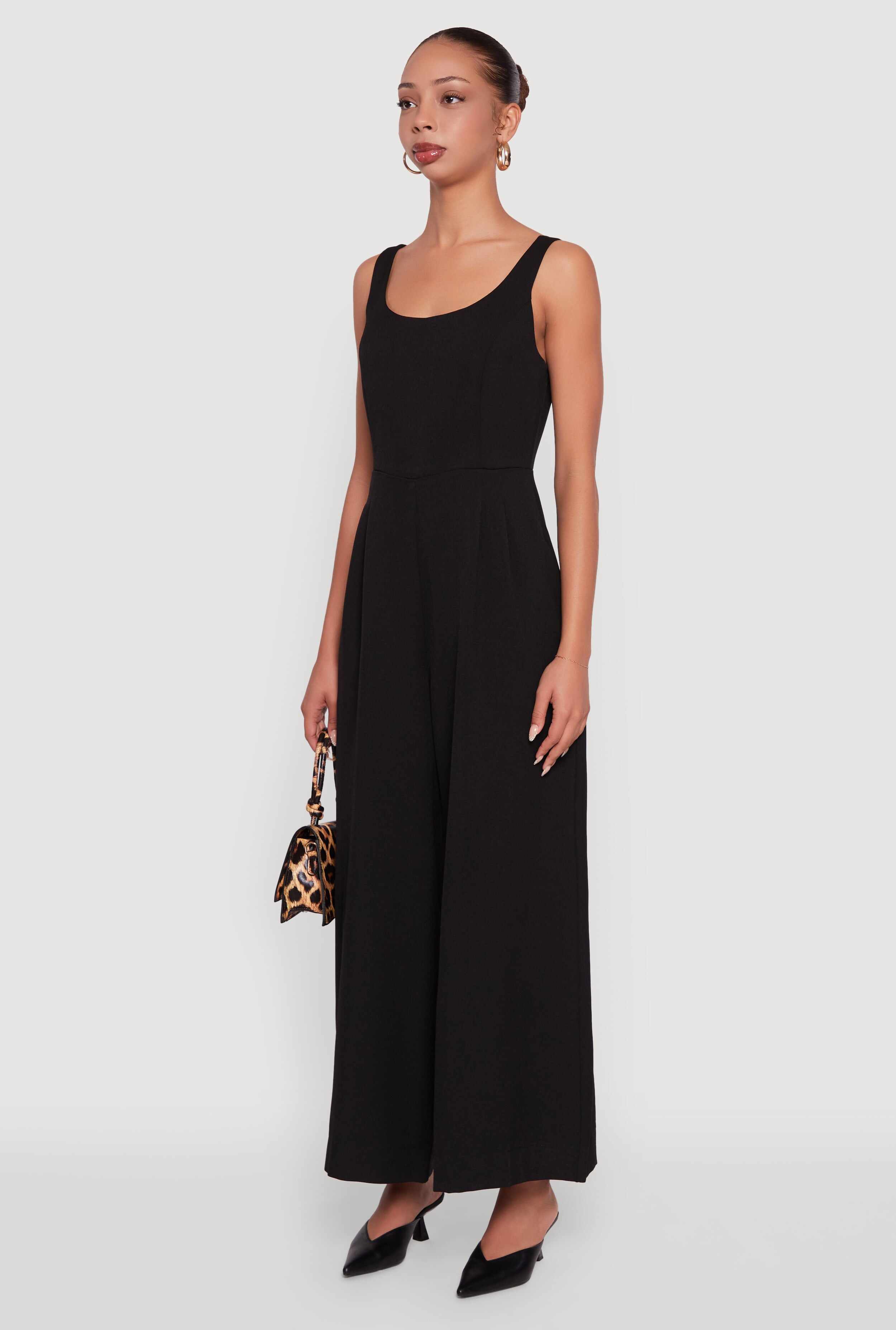 Solid Crepe Knit Sleeveless Jumpsuit with Zip Back