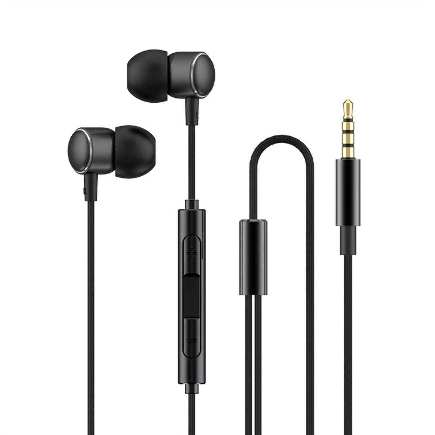 [Black Metal Earbuds] Comfortable Black In-Ear Metal Earbuds | with Cable Control, Type-C Flat Cord, Durable Synthetic Leather Design for Running, Gaming & Exercise