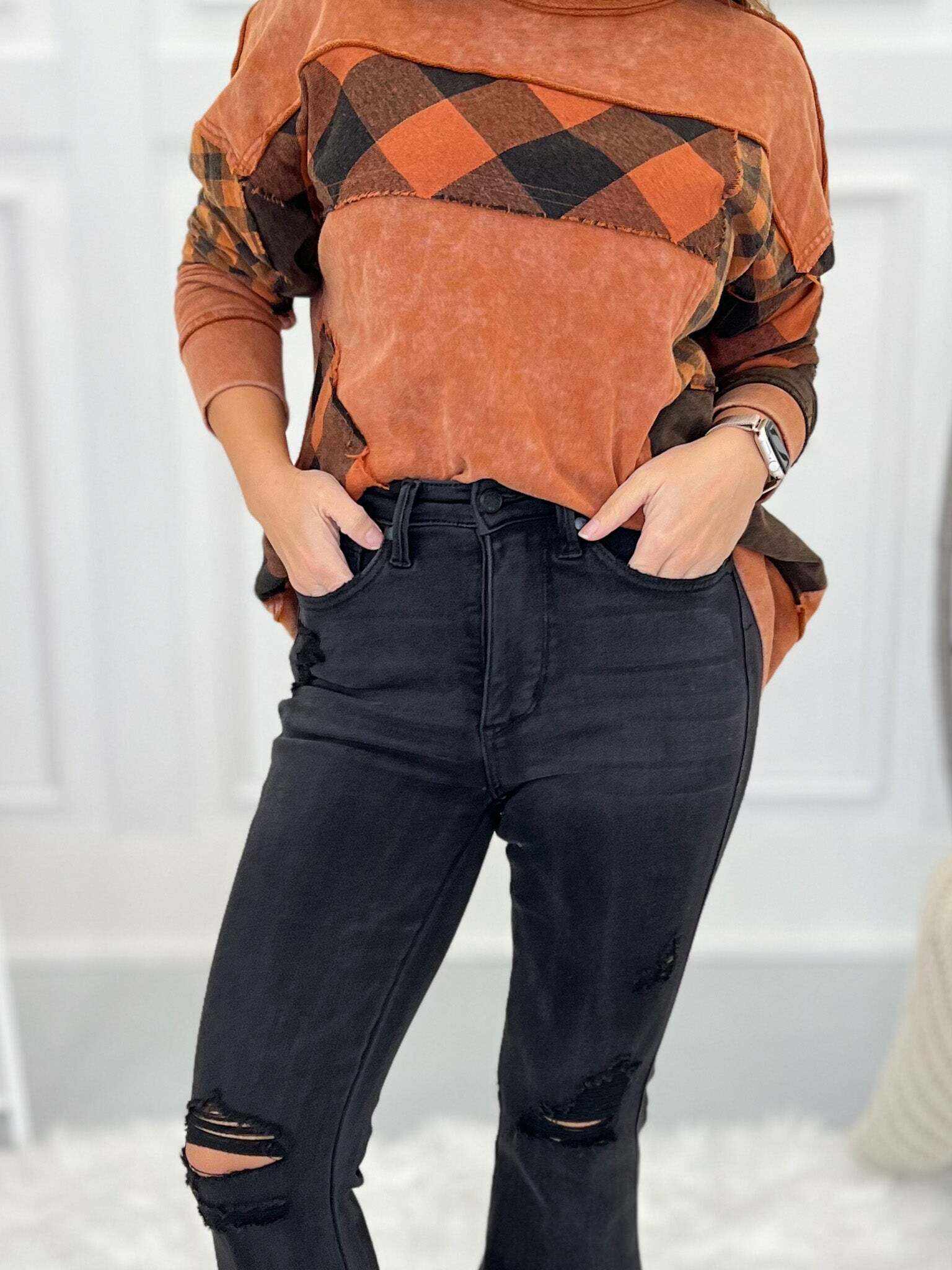 Christmas Tummy Control Destroyed Black Flare Jeans- Final Sale
