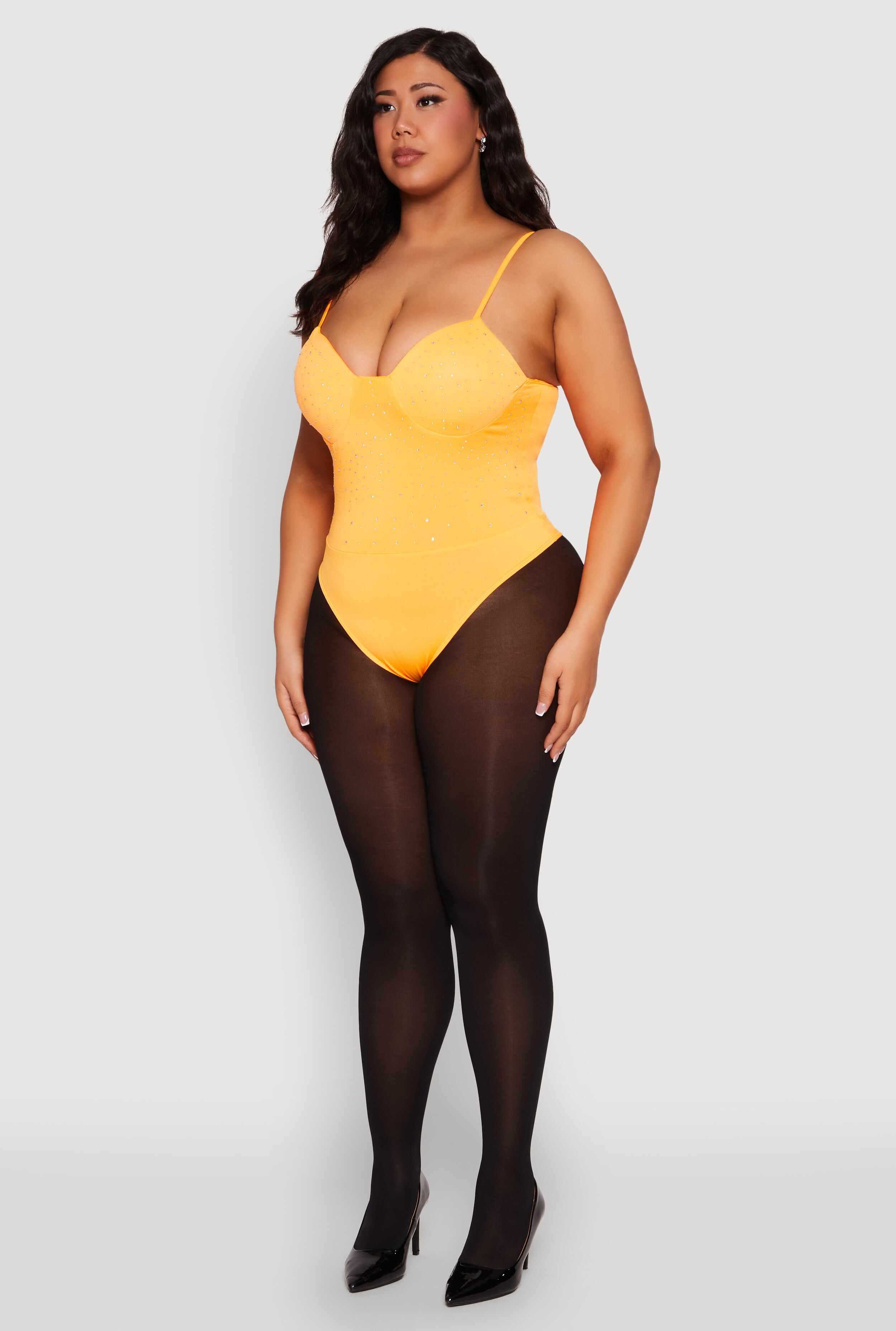 Plus Size Rhinestone Bustier Bodysuit