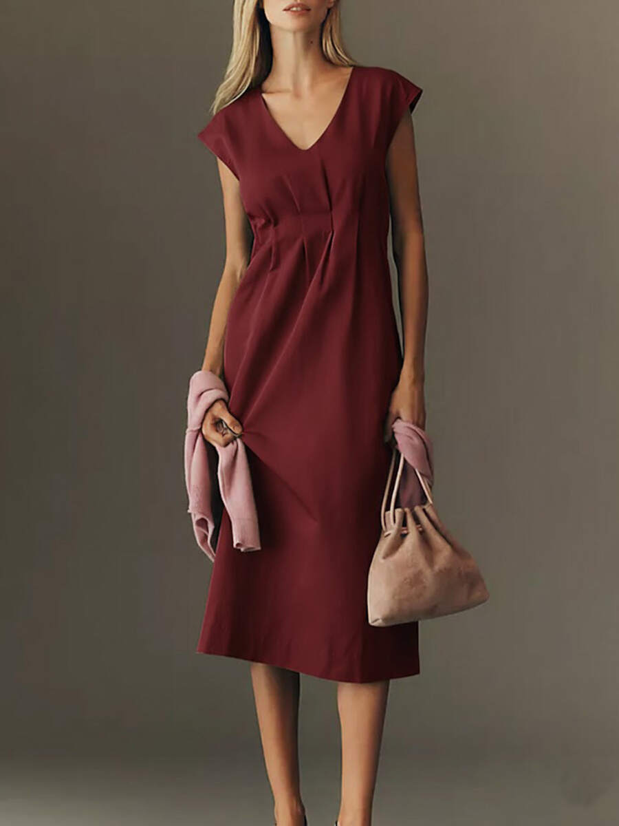🔥Summer Arrivals🌟Women's Solid Color V-neck Sleeveless Casual Loose Cotton Linen Dress