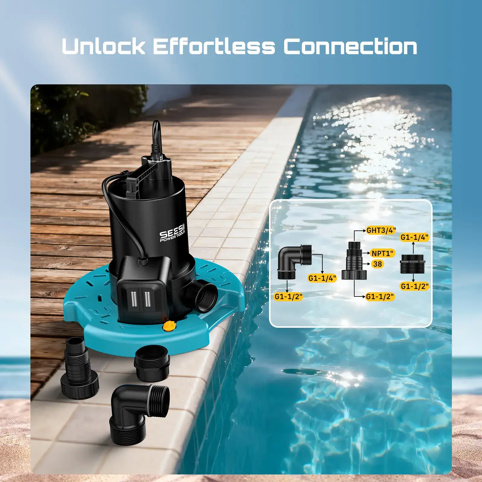 1/3HP Pool Cover Pump Automatic On/Off 3035GPH Submersible Water Pump with Filter Net 25ft Cord Check Valve for Swimming Pool Hot Tubs Pond#SummerVibes