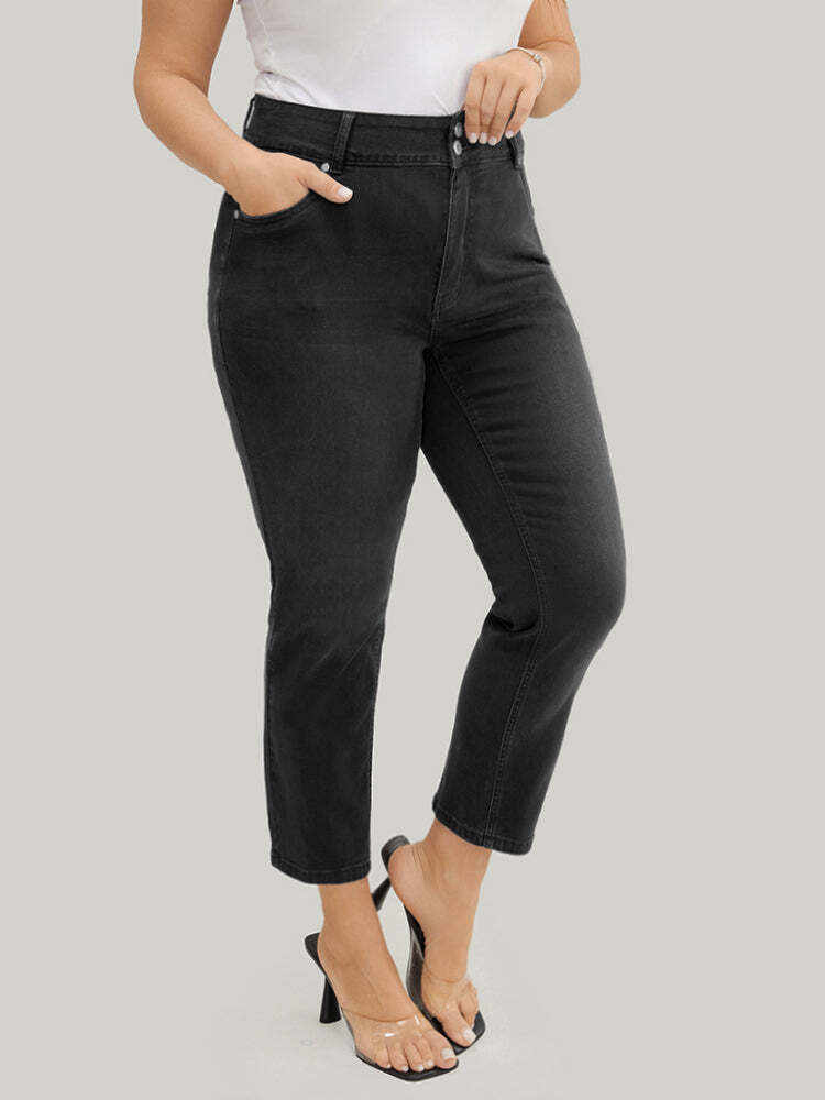 Straight Leg Very Stretchy High Rise Dark Wash Jeans