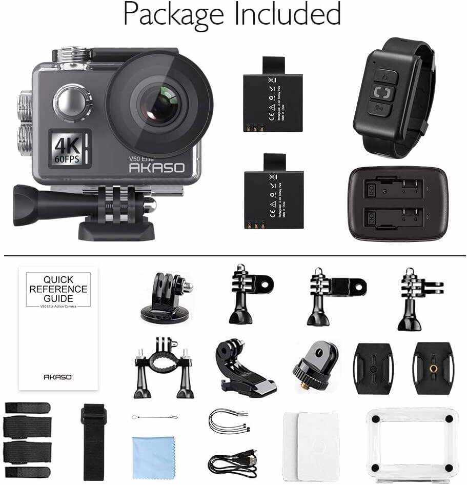 AKASO V50 Elite 4K60fps Touch Screen WiFi Action Camera Voice Control EIS 131 feet Waterproof Camera 8X Zoom Remote Control Supports External Mic Sports Camera with Helmet Accessories Kit