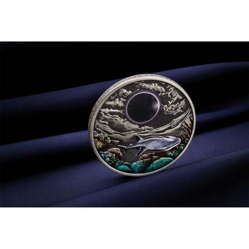 Ningaloo Eclipse 2023 2oz Silver Antiqued Coloured Coin