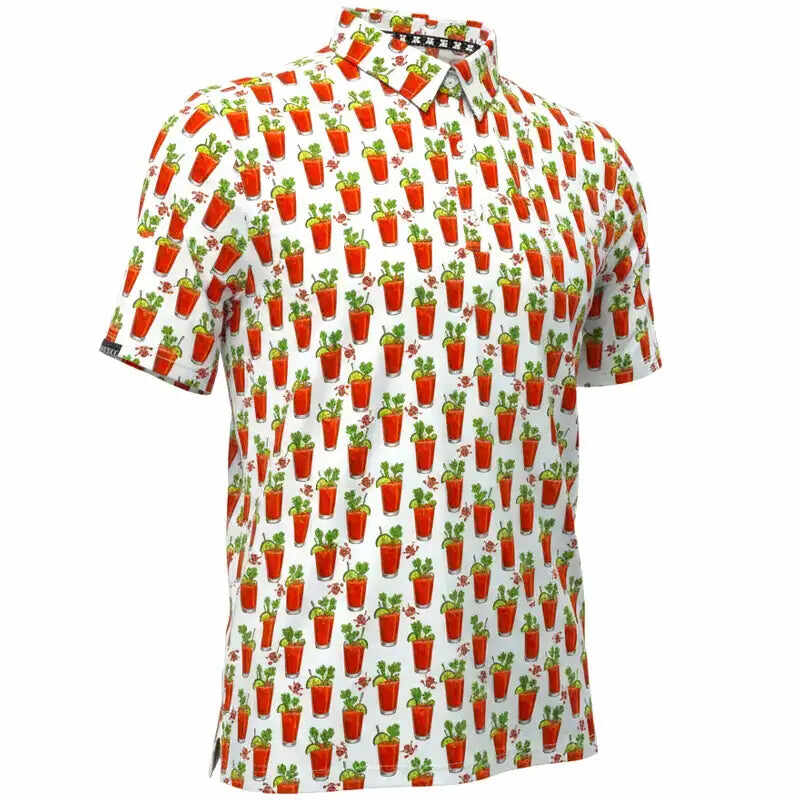 19th Hole Bloody Mary Cool Stretch Men's Golf Shirt (White/Red)