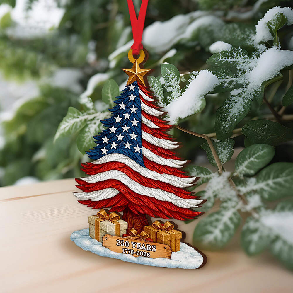 250 Years of America Patriotic Christmas Tree Wooden Ornament