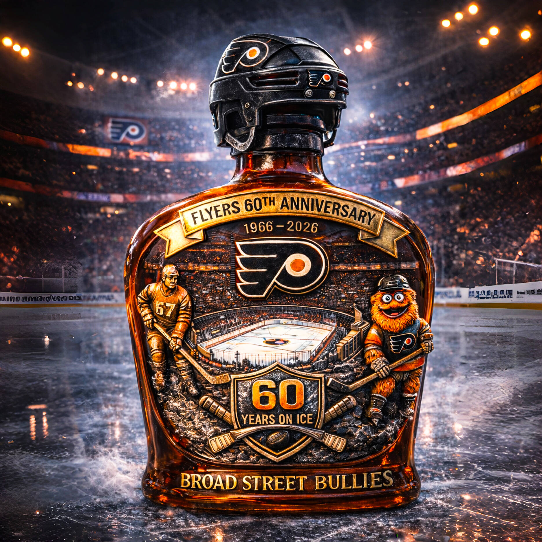 Flyers hockey  60th Anniversary Whiskey Bottle
