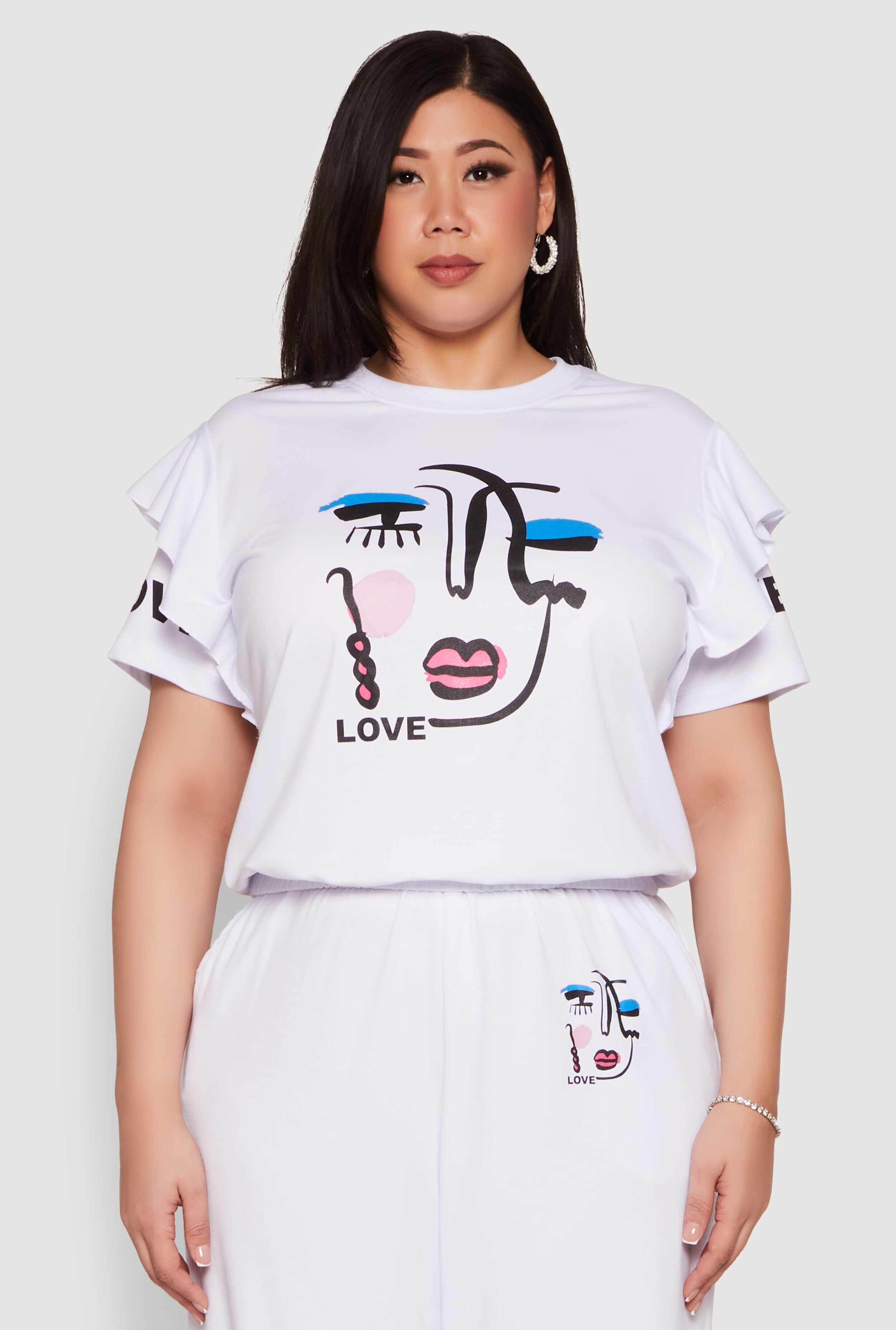 Plus Size Abstract Love Graphic Tiered Sleeve Top