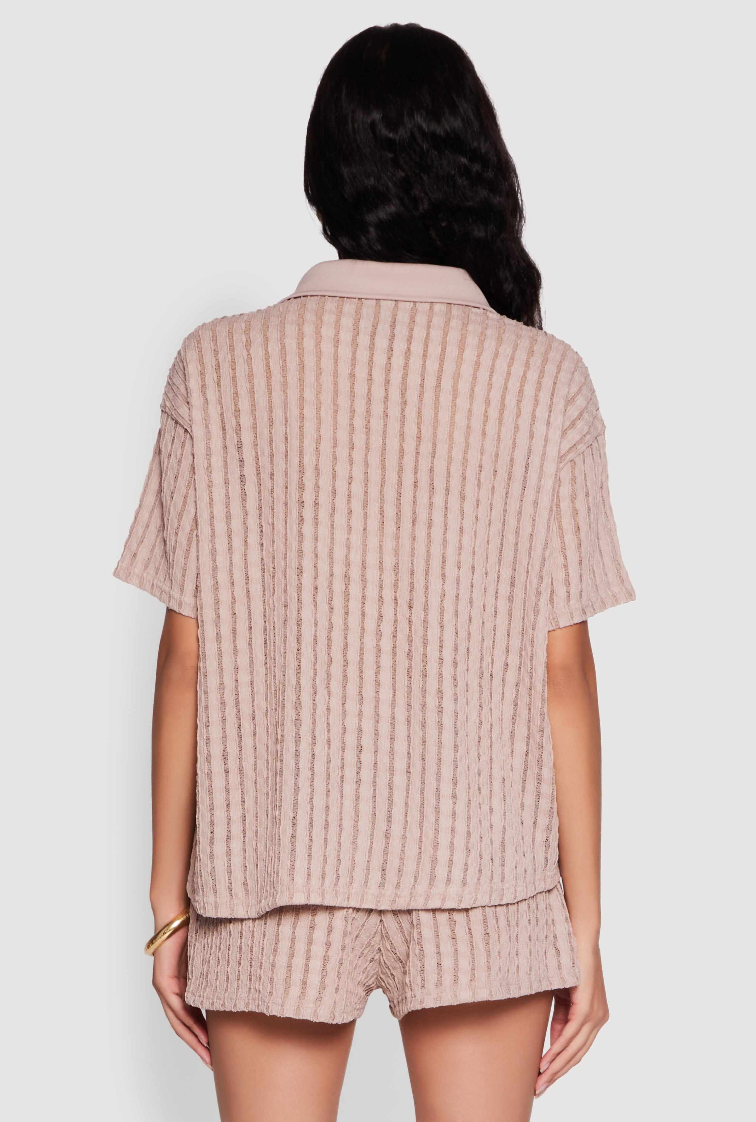 Trendy Textured Knit Shadow Stripe Shirt
