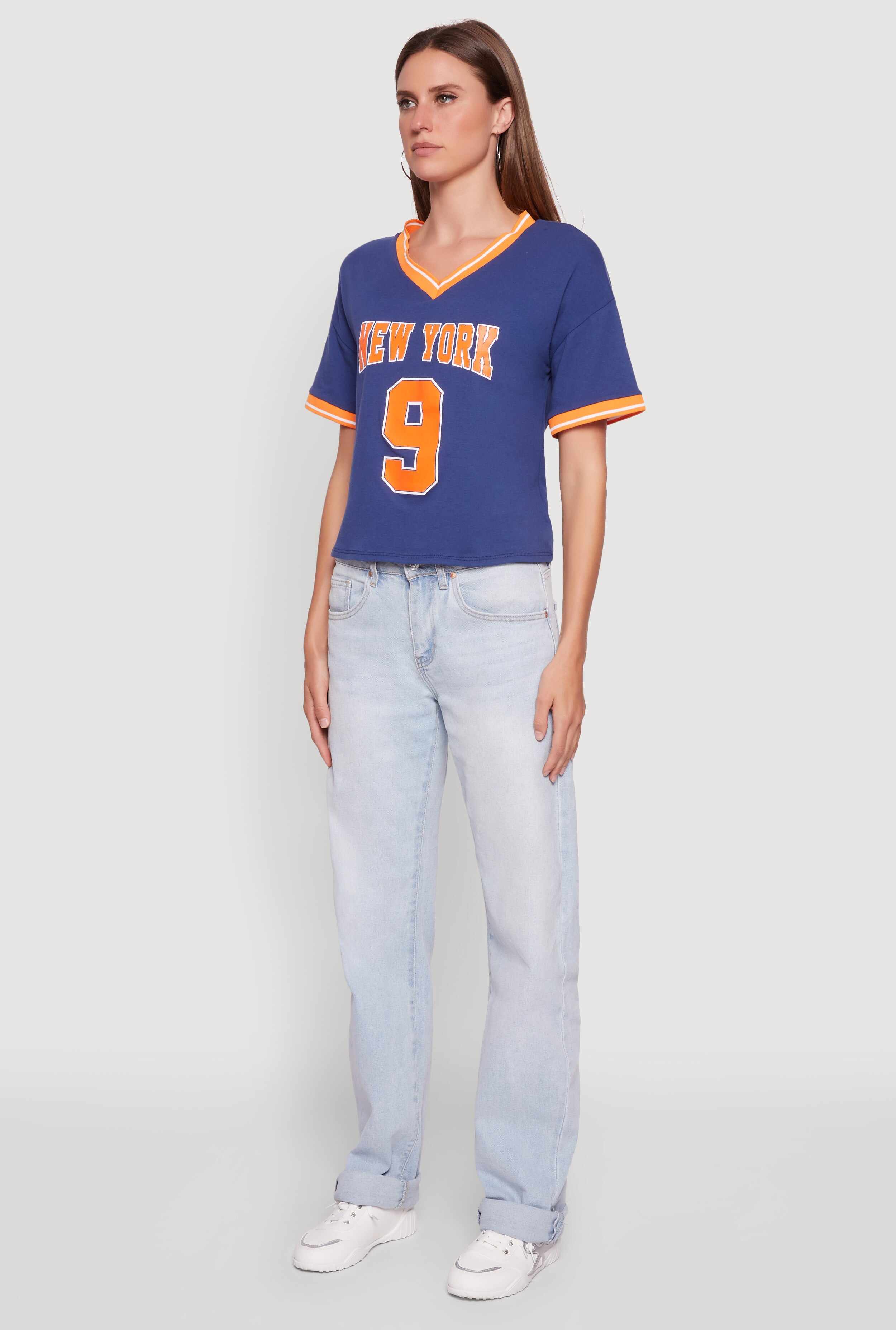 Trendy Graphic New York 9 V-Neck Football T-Shirt
