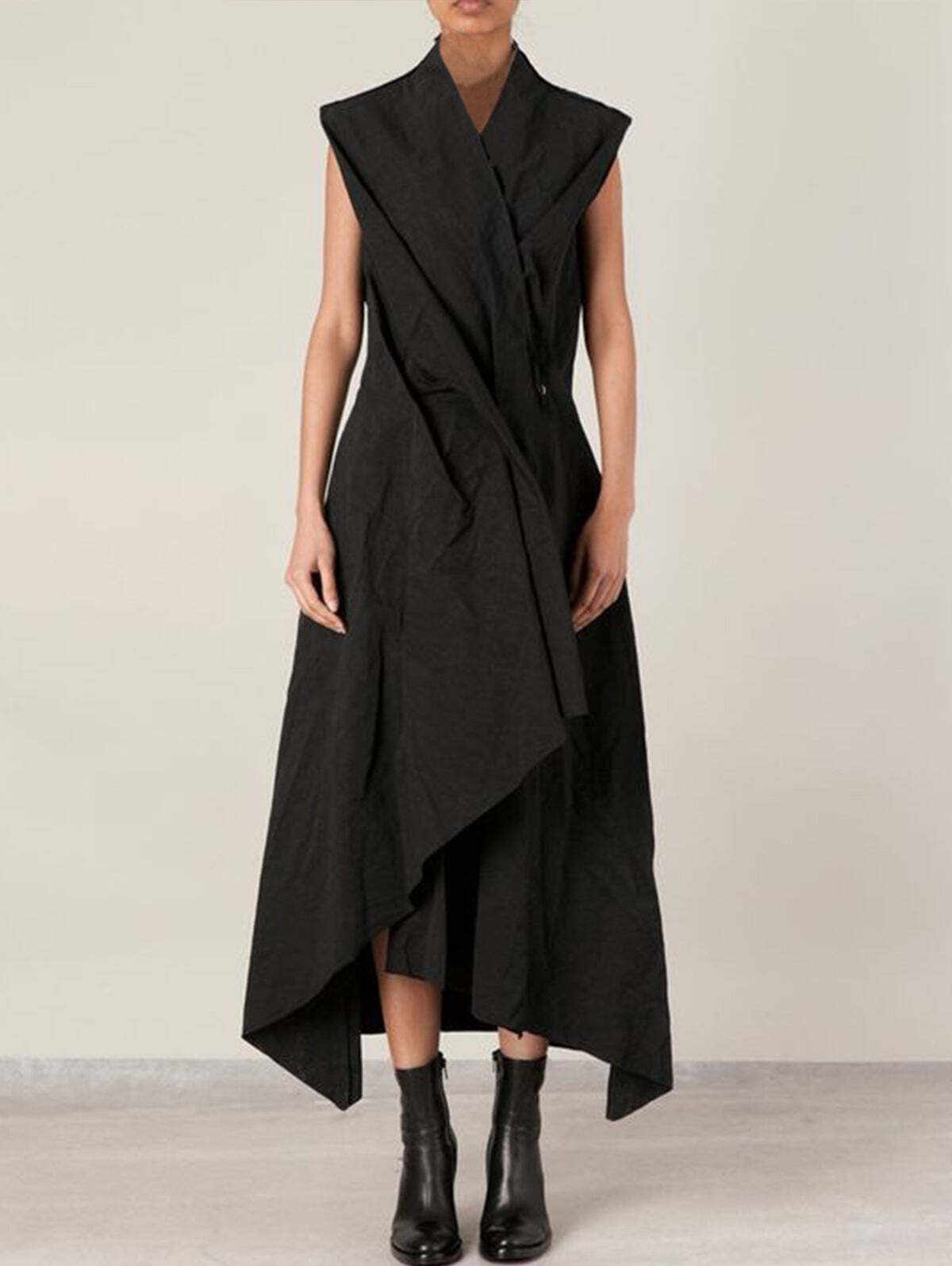 Elegant V Neck Plain Sleeveless Irregular Hem Maxi Dress